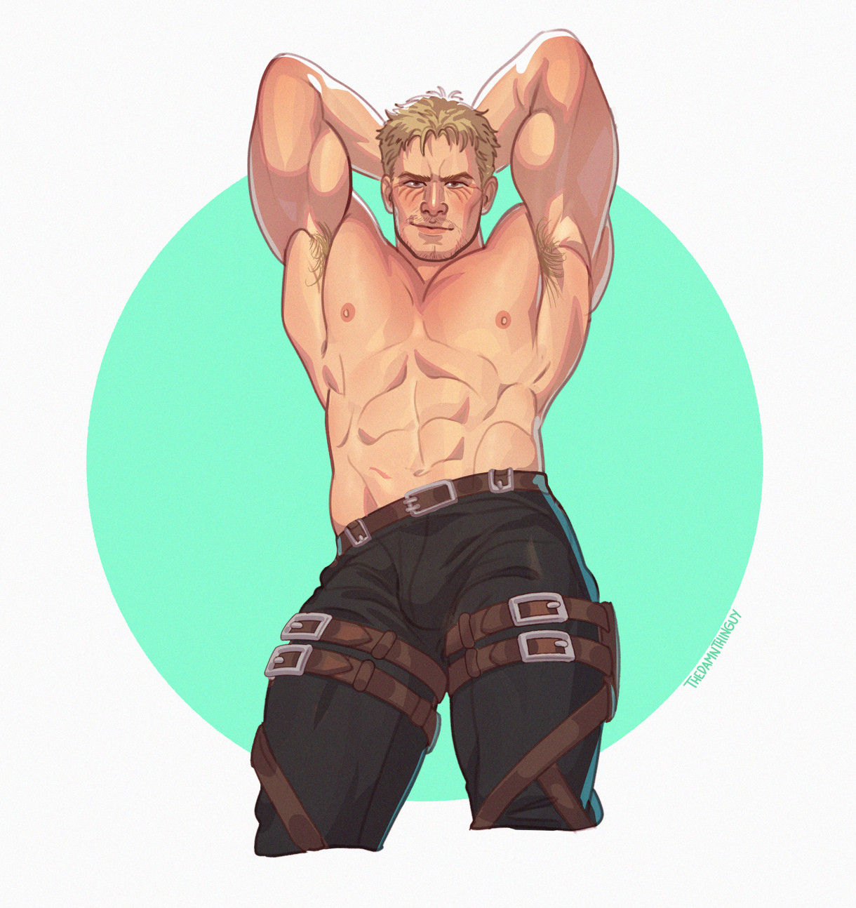 1boy, attack on titan, gay male, male, male only, pinup, pinup pose, reiner braun, shingeki no kyojin, solo, thedamnthinguy