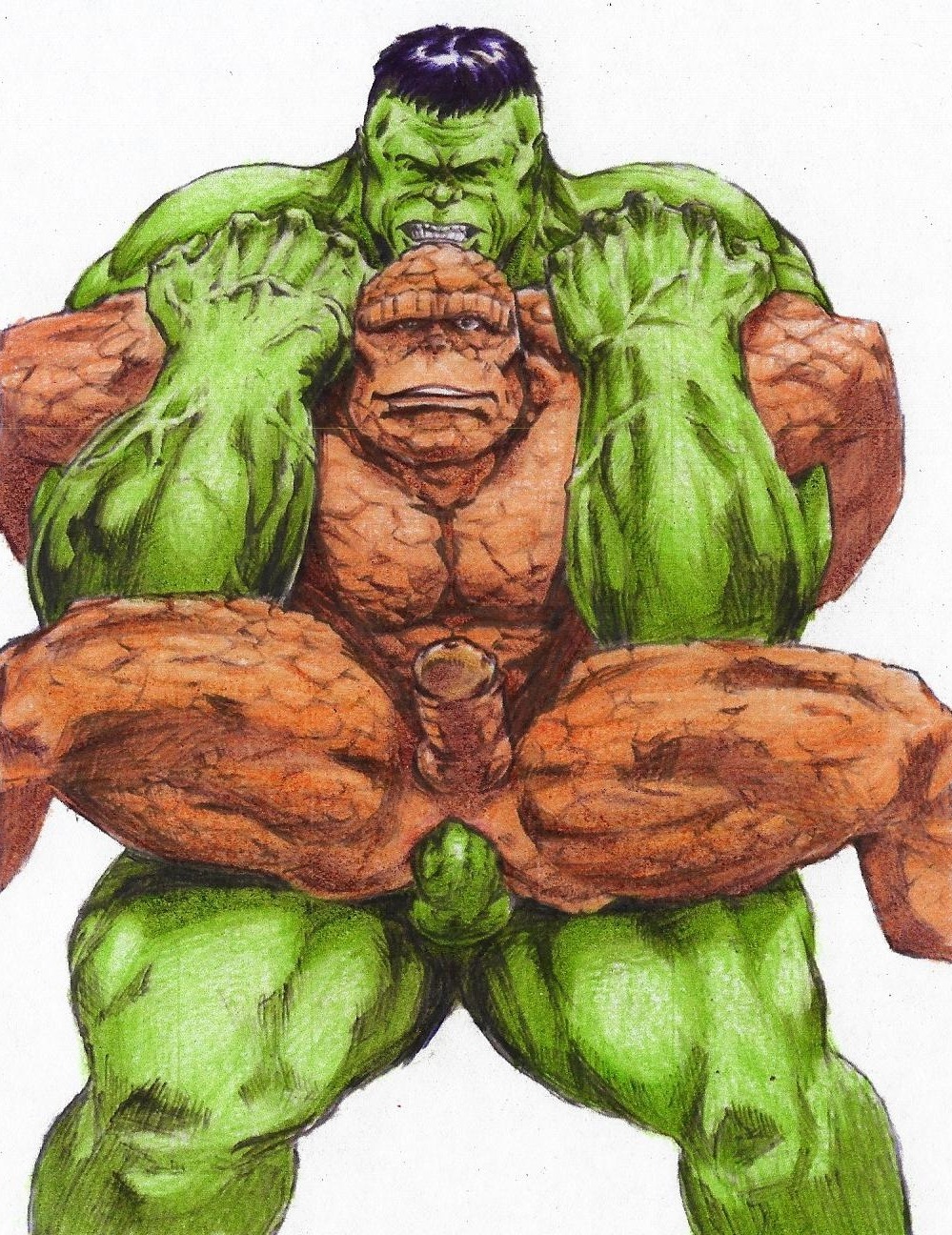 2boys anal avengers erect_while_penetrated erection fantastic_four from_behind gay green-skinned_male green_skin hulk hulk_(series) male male_only male_penetrated marvel muscular nude penis the_thing_(marvel) yaoi