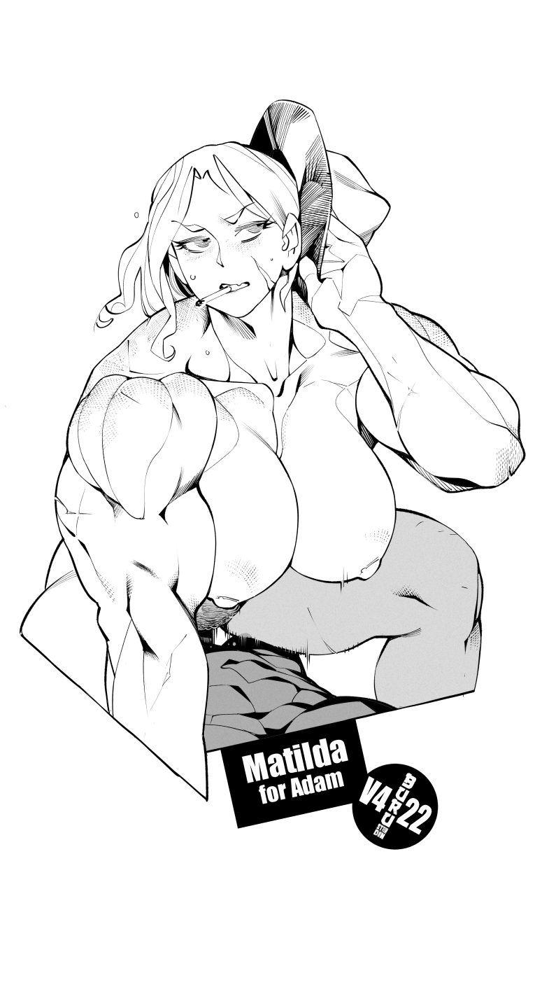 1boy, 1girls, breasts, burustandin, commission, cowgirl position, female, greyscale, hi res, large breasts, male, monochrome, muscular, muscular female, original, penis, riding, riding penis, sex, simple background, white background
