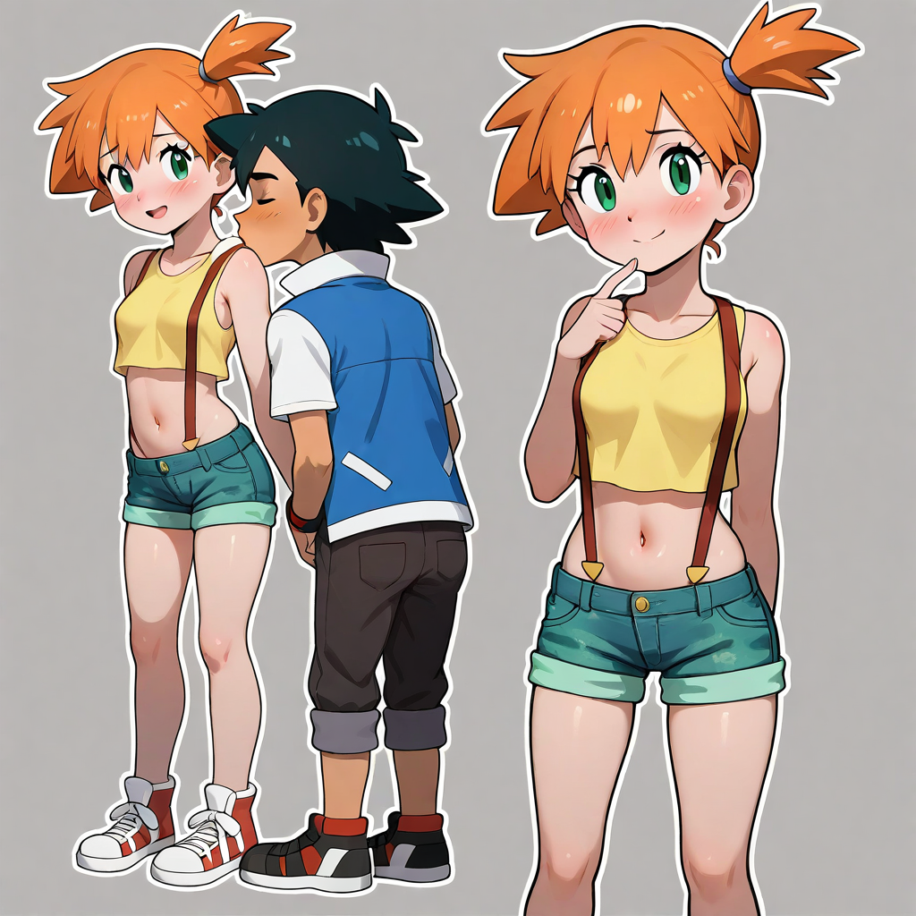 1boy 1girls ai_generated black_hair couple kasumi_(pokemon) kasumi_(pokemon) orange_hair pokemon satoshi_(pokemon)