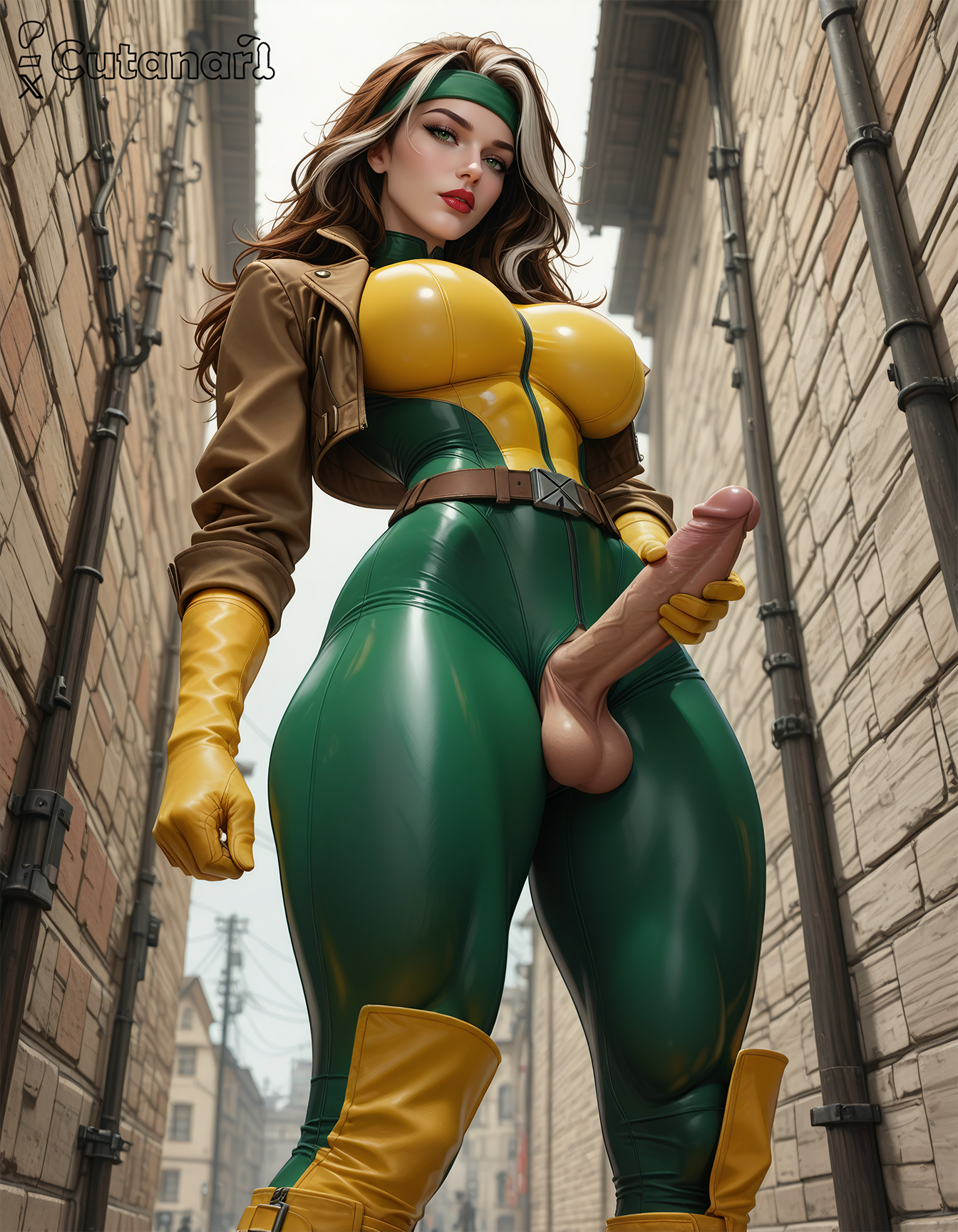1futa, abs, ai generated, anna marie, balls, big balls, big breasts, breasts, curvy, cutanari, dickgirl, futa only, futa sans pussy, futanari, intersex, looking at viewer, marvel, marvel comics, nipples, nude, penis, perfect body, ready to fuck, rogue (x-men), small waist, smile, solo, tan skin, testicles, x-men
