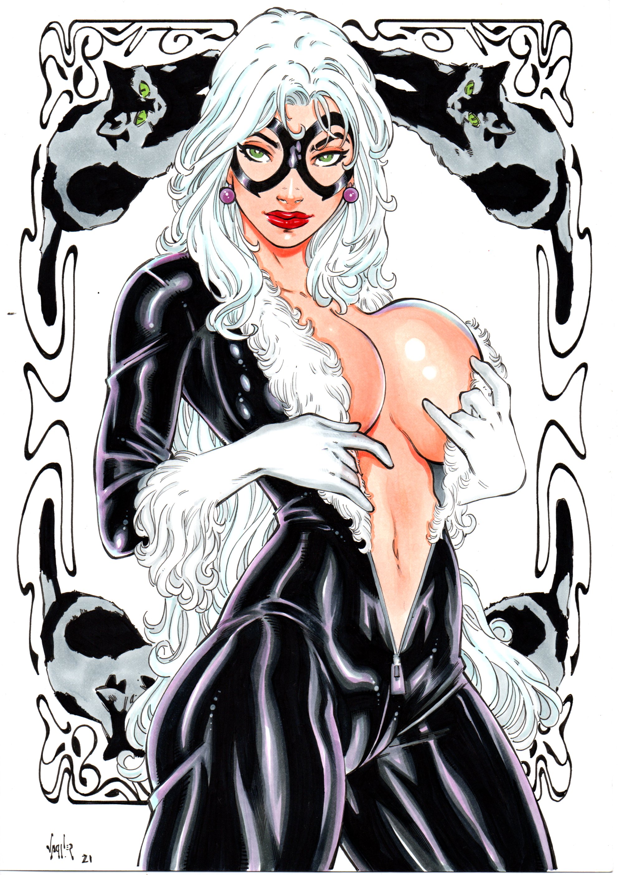 1girls, 2021, alluring, big breasts, black cat (marvel), bodysuit, breasts, color, colored, curvaceous, curvaceous body, curvaceous female, curvaceous figure, curvaceous hips, curvy, curvy body, curvy female, curvy figure, curvy hips, domino mask, ear piercing, ed benes studio, enticing, eyemask, felicia hardy, female, gloves, green eyes, high resolution, highres, hips, huge breasts, large breasts, light skin, light-skinned female, marvel, marvel comics, mask, masked, masked female, massive breasts, open bodysuit, open clothes, pinup, red lipstick, seducing, seductive, seductive look, shiny, shiny breasts, shiny clothes, shiny skin, skin tight, spider-man (series), superheroine, teasing, temptation, tempting, thick breasts, tight clothes, tight clothing, unzipped, unzipped bodysuit, unzipping, unzipping bodysuit, vagner fernandes, voluptuous, voluptuous female, waist, white fur, white hair, zipper, zipper down, zipper pull tab