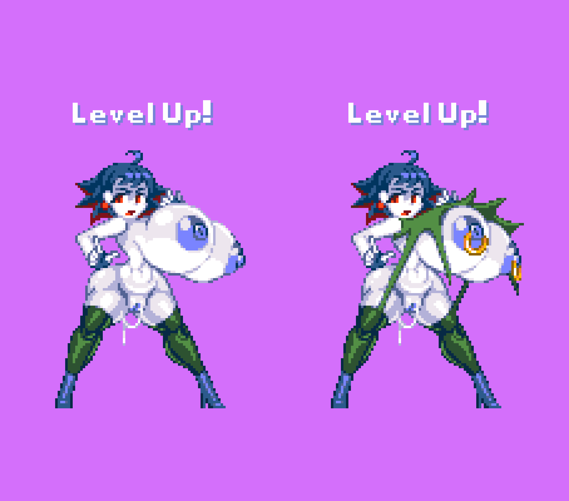 1girls anonsprite areolae bottomless cave_story gigantic_breasts huge_breasts large_breasts misery_(cave_story) nipples pussy_juice red_eyes ring_piercing tagme