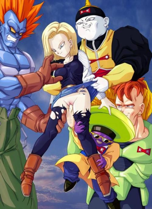 android_13 android_15 android_16 android_18 android_19 blonde_hair blue_skin dragon_ball dragon_ball_z female glasses male pussy robot smile tagme zone