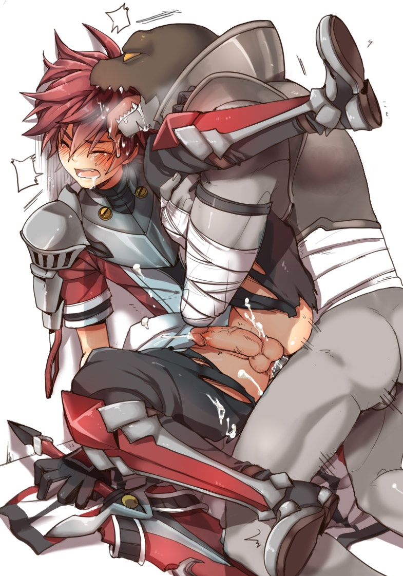 anal blush closed_eyes cum ejaculation elsword elsword_(character) erection male_only open_mouth penis tagme testicles