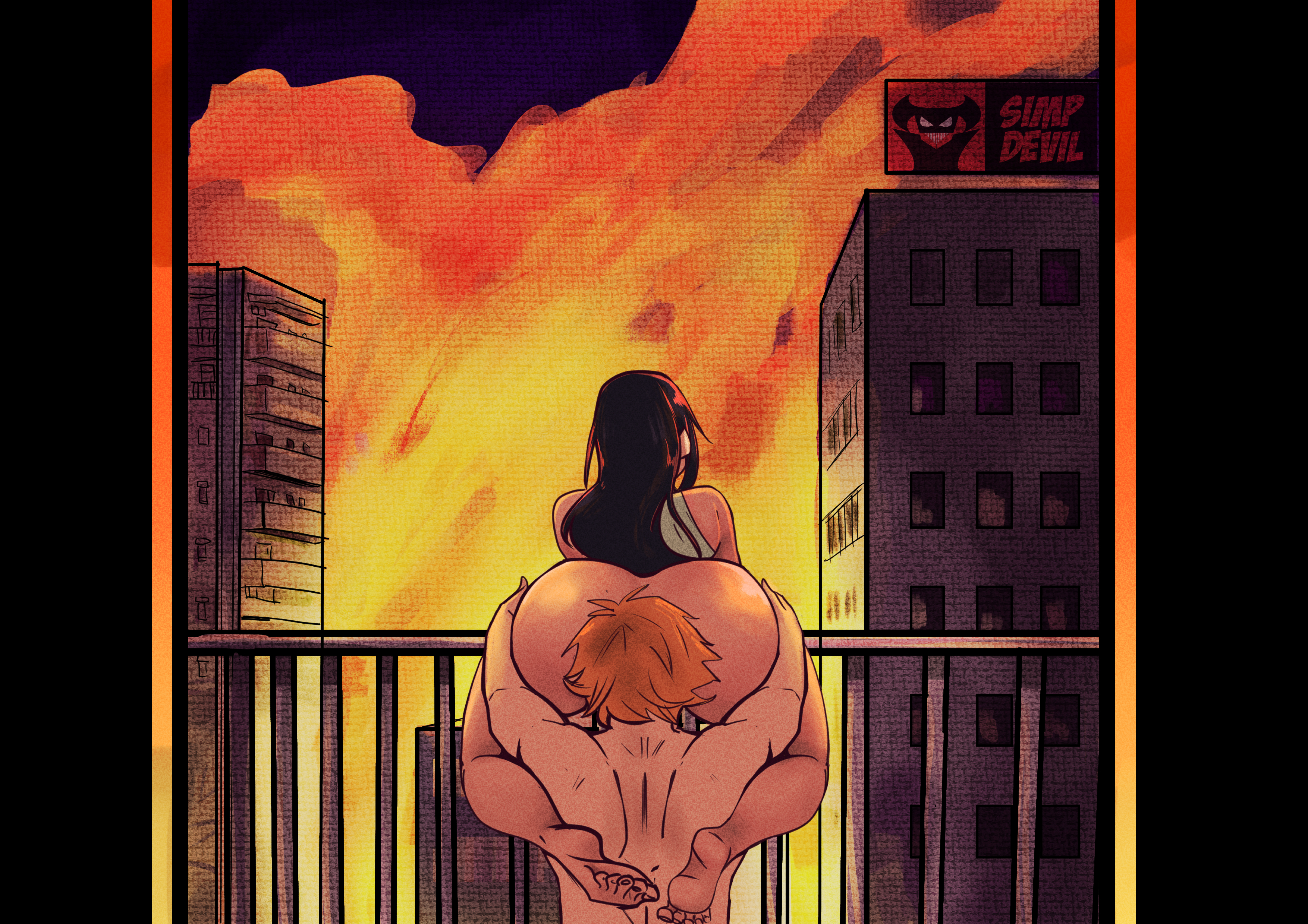 ass, black hair, chainsaw man, denji (chainsaw man), female, huge ass, licking ass, long hair, mitaka asa, simp devil, yoru (chainsaw man)