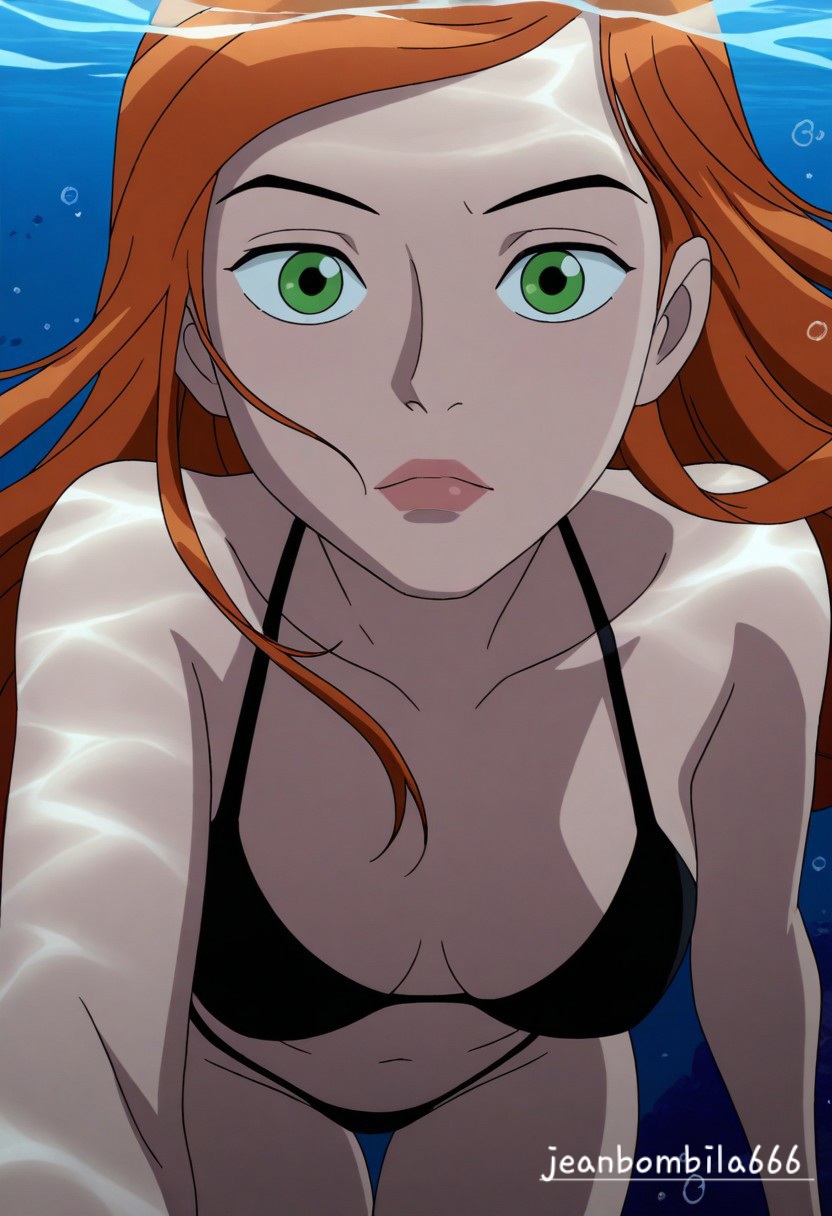 ai generated, ben 10, ben 10 (classic), ben 10 alien force, ben 10 ultimate alien, cartoon network, female, gwen tennyson, gwen tennyson (alien force), gwen tennyson (classic), gwen tennyson (ultimate alien), jeanbombila666, solo, summer, underwater