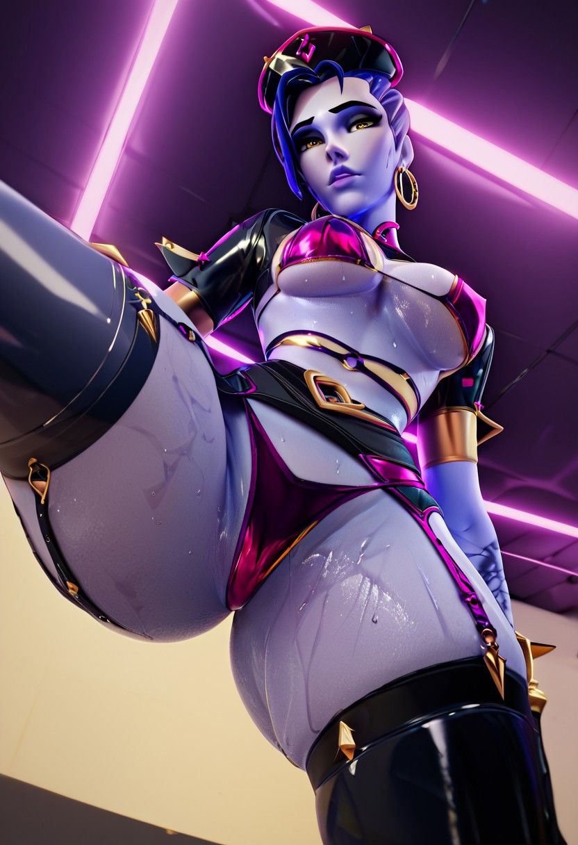 1girls ai_generated amelie amelie_lacroix ass big_ass big_breasts breasts dripping female goth goth_girl lacroix latex latex_gloves latex_suit latex_thighhighs overwatch overwatch_2 pornlandlord shiny_skin sweat sweaty thighhighs wet wet_body widowmaker