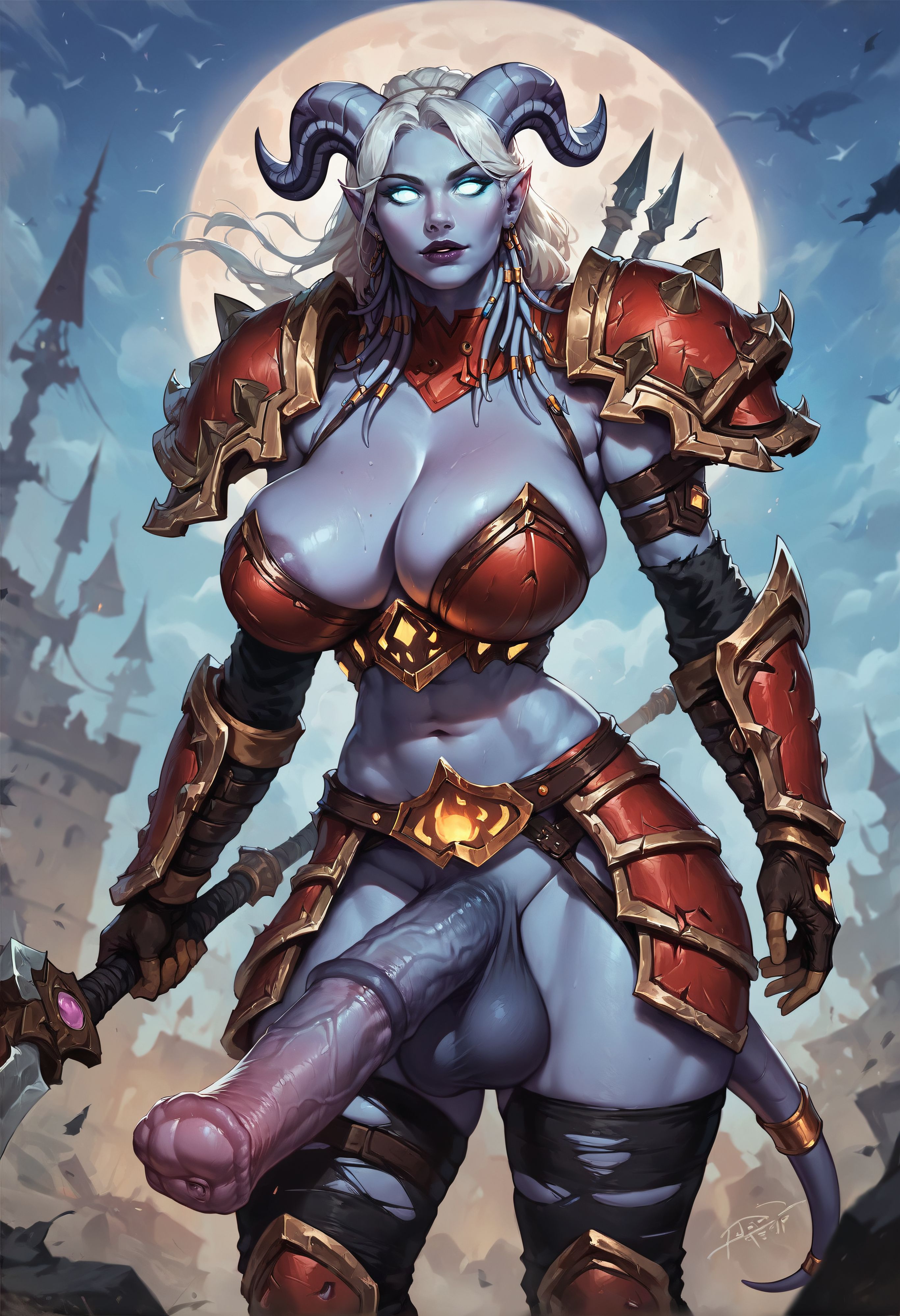 1futa, ai generated, animal genitalia on humanoid, balls, breasts, dickgirl, draenei, draenei futa, futa only, futadiffusion, futanari, horsecock on humanoid, intersex, penis, perfect body, ready to fuck, solo, warcraft
