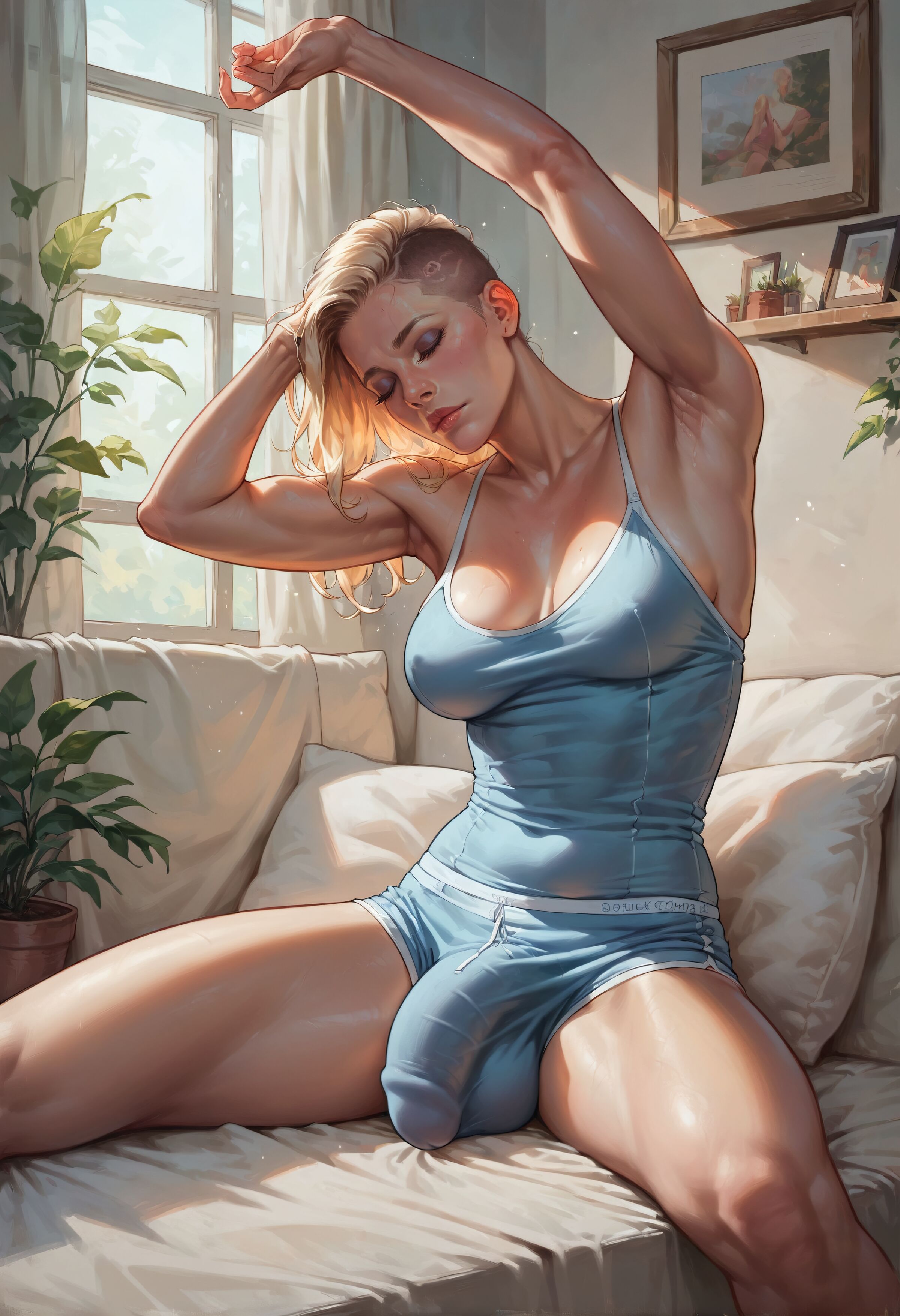 1futa, ai generated, balls, breasts, bulge, dickgirl, flaccid, futa only, futadiffusion, futanari, intersex, penis, perfect body, ready to fuck, solo