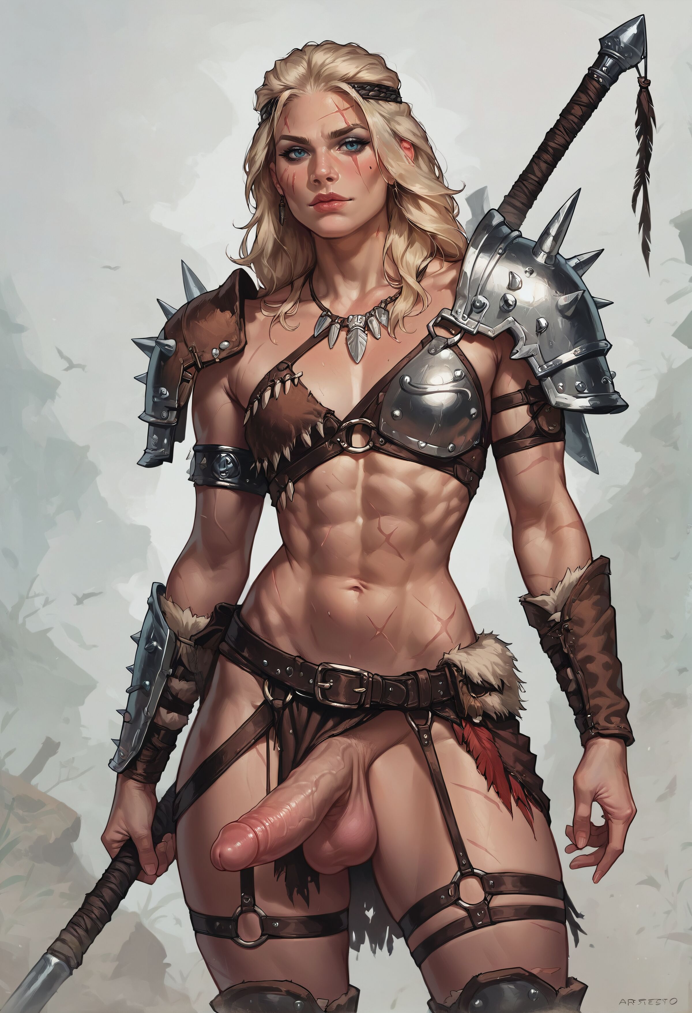 1futa, ai generated, balls, breasts, dickgirl, futa only, futadiffusion, futanari, intersex, knight, muscular, muscular futa, nature, outdoors, penis, perfect body, ready to fuck, solo, warrior