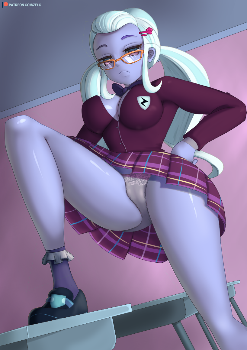 crystal_prep_academy_student equestria_girls flashing glasses leg_lift leg_up lifting_skirt long_legs my_little_pony panties school_uniform shoes skinny skinny_girl skirt socks sugarcoat tied_hair upskirt zelc-face