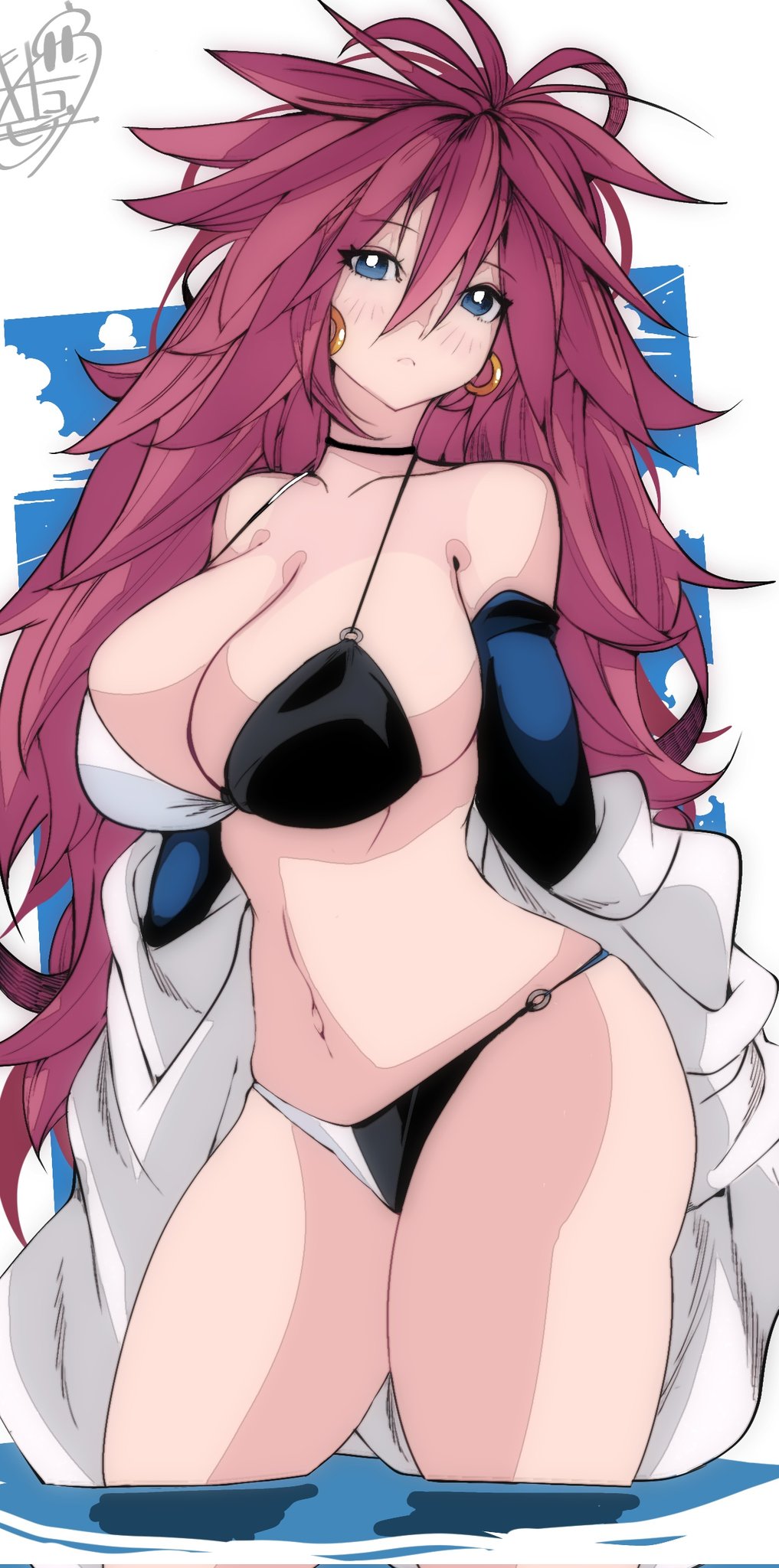 1girls 2024 2d 2d_(artwork) android android_21 android_21_(good) android_21_(human) arc_system_works artist_signature ass bandai_namco bare_belly bare_legs bare_shoulders bare_stomach bare_thighs belly belly_button big_ass big_breasts big_butt bikini bikini_bottom bikini_top blue_eyes breasts brown_hair cleavage color colored curvaceous curvy curvy_body curvy_female curvy_figure dragon_ball dragon_ball_fighterz earrings elbow_gloves female female_focus female_only full_color gold_jewelry hair hair_between_eyes hips huge_breasts jewelry labcoat large_ass large_breasts large_butt light-skinned_female light_skin long_hair looking_at_viewer messy_hair omochi_db seductive solo solo_female solo_focus stomach thick_thighs thighs very_long_hair video_game video_game_character voluptuous voluptuous_female vomi_(dragon_ball)