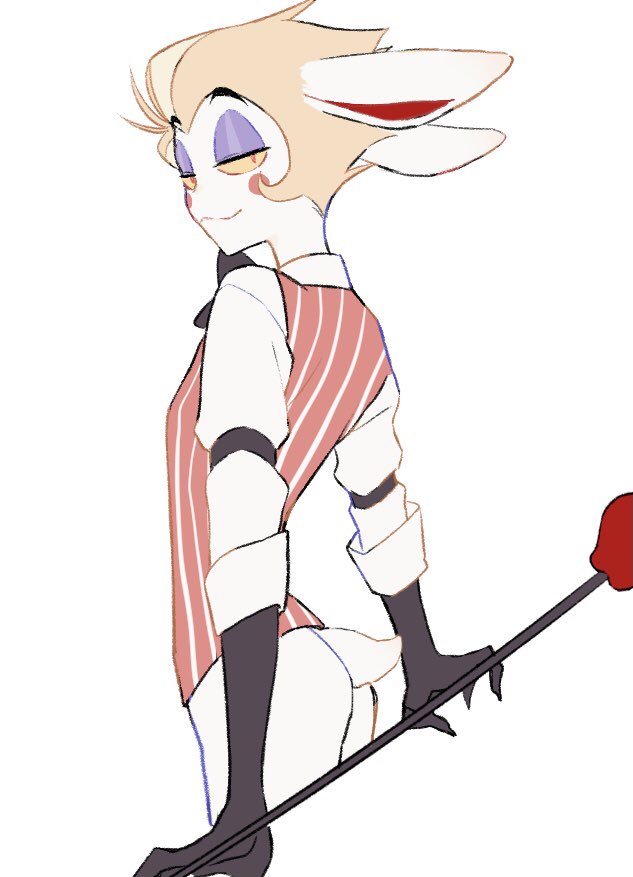 1boy, ass, bottomless, bunny ears, bunny tail, furry, hazbin hotel, lucifer morningstar (hazbin hotel), male, male only, no humans, onigirifes, smirk, solo, solo focus, solo male, tagme