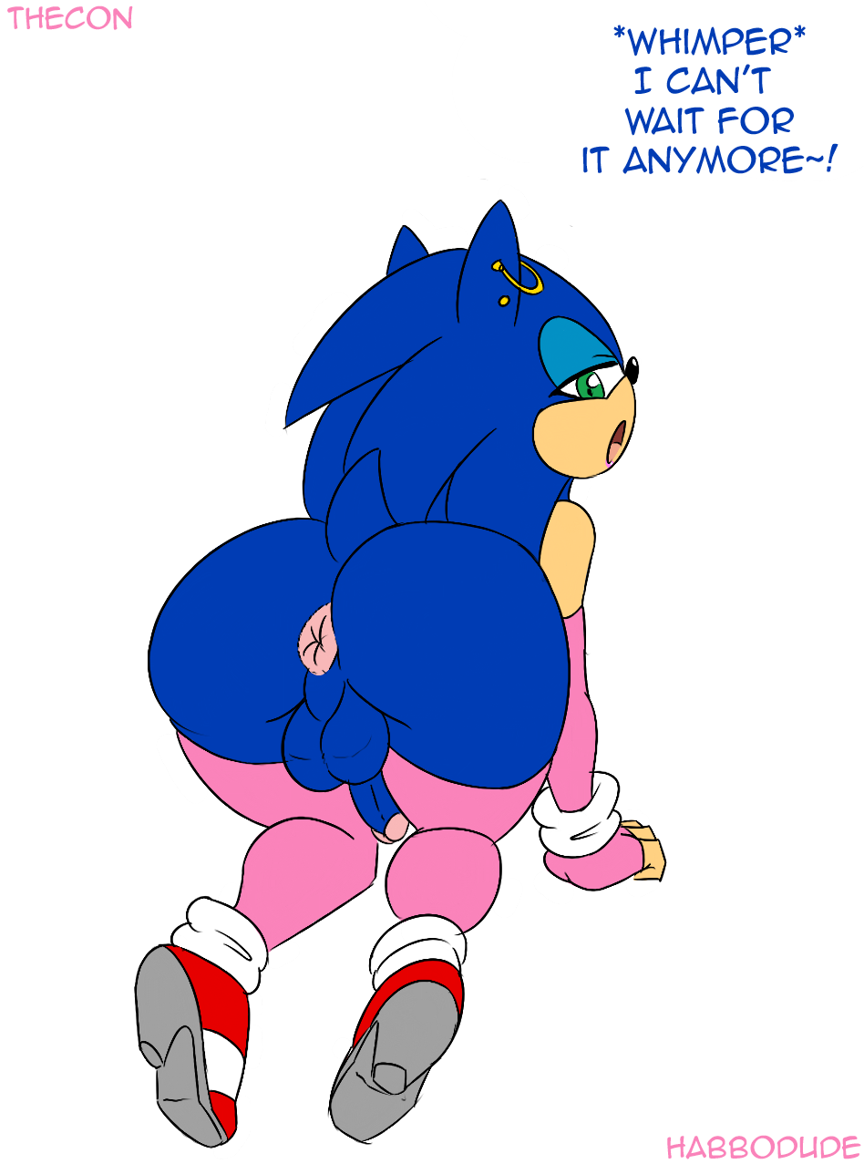 1boy alternate_body_type androgynous anthro anus ass balls bent_over big_ass big_butt bimbo blue_hair crossdressing ear_piercing earring english_text erection eyeshadow femboy furry girly green_eyes habbodude hair half-closed_eyes hedgehog high_heel_boots high_heels hoop_earrings lipstick makeup male male_only nude penis piercing presenting presenting_hindquarters sega short_tail solo sonic_(series) sonic_the_hedgehog stockings swollen_anus tail taint testicles text thecon thighhighs trap