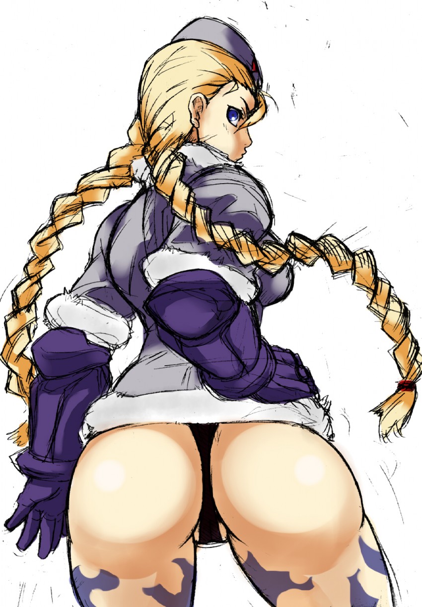 ass, cammy white, female, garrison cap, looking back, nuezou, street fighter, thong