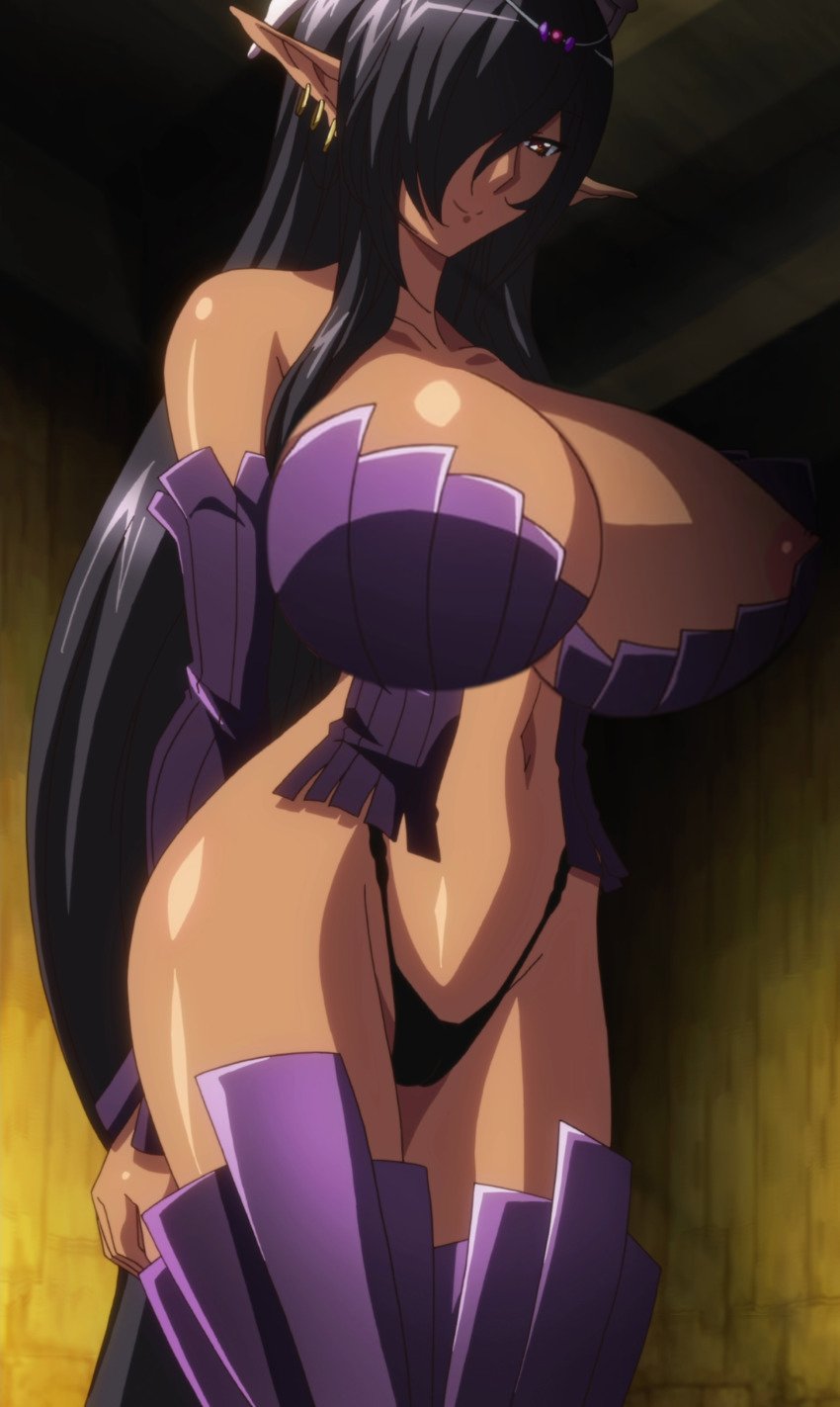 1girls alternate_breast_size big_breasts breasts dark-skinned_female dark_elf dark_skin edit edited elbow_gloves elf elf_ears elf_female female female_focus female_only huge_breasts kuroinu_~kedakaki_seijo_wa_hakudaku_ni_somaru~ large_breasts long_hair olga_discordia photoshop pointy_ears redwizard revealing_clothes screencap screenshot screenshot_edit seductive seductive_look seductive_smile smile smiling solo standing thighhighs very_long_hair