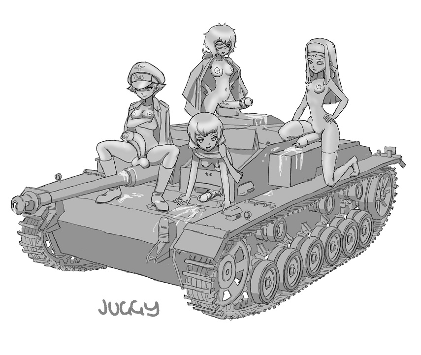 4girls areola balls breasts caesar ejaculation erect_nipples erwin futanari girls_und_panzer intersex juggy nipples oryou penis saemonza stug_iii_g tank testicles thighhighs