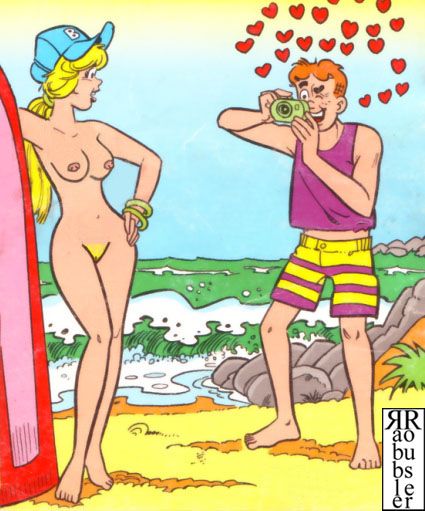 archie_andrews archie_comics beach betty_and_veronica betty_cooper blonde_hair breasts nude pussy rabblerouser surfing unshaved_pussy