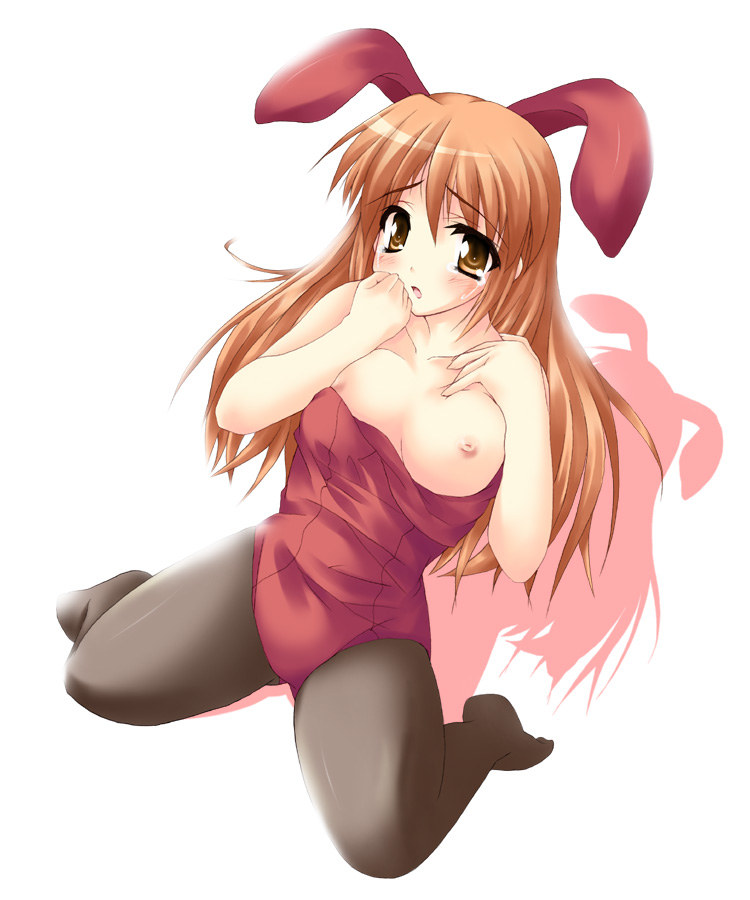 animal_ears asahina_mikuru brown_hair bunny_ears bunnysuit female female_only human pantyhose red_hair solo suzumiya_haruhi_no_yuuutsu tekehiro