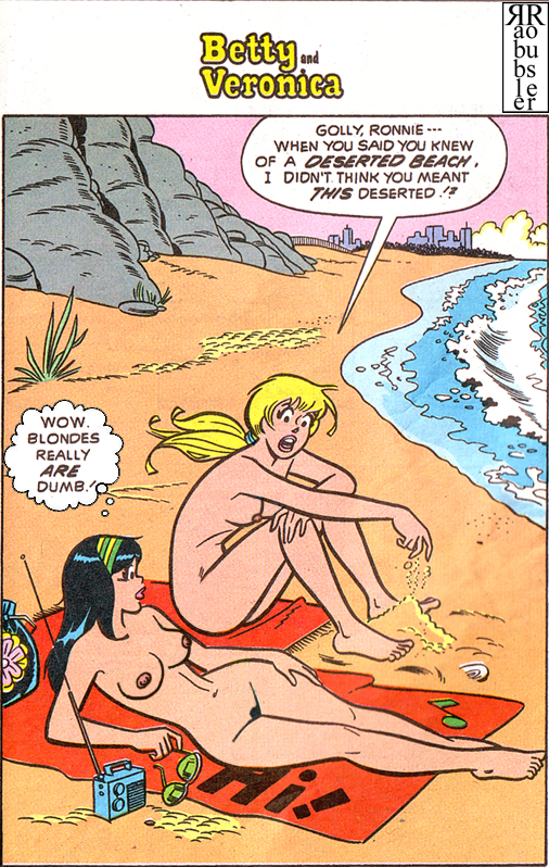 2girls archie_comics ass beach betty_and_veronica betty_cooper black_hair blonde_hair breasts female multiple_girls nude pussy rabblerouser unshaved_pussy veronica_lodge yuri