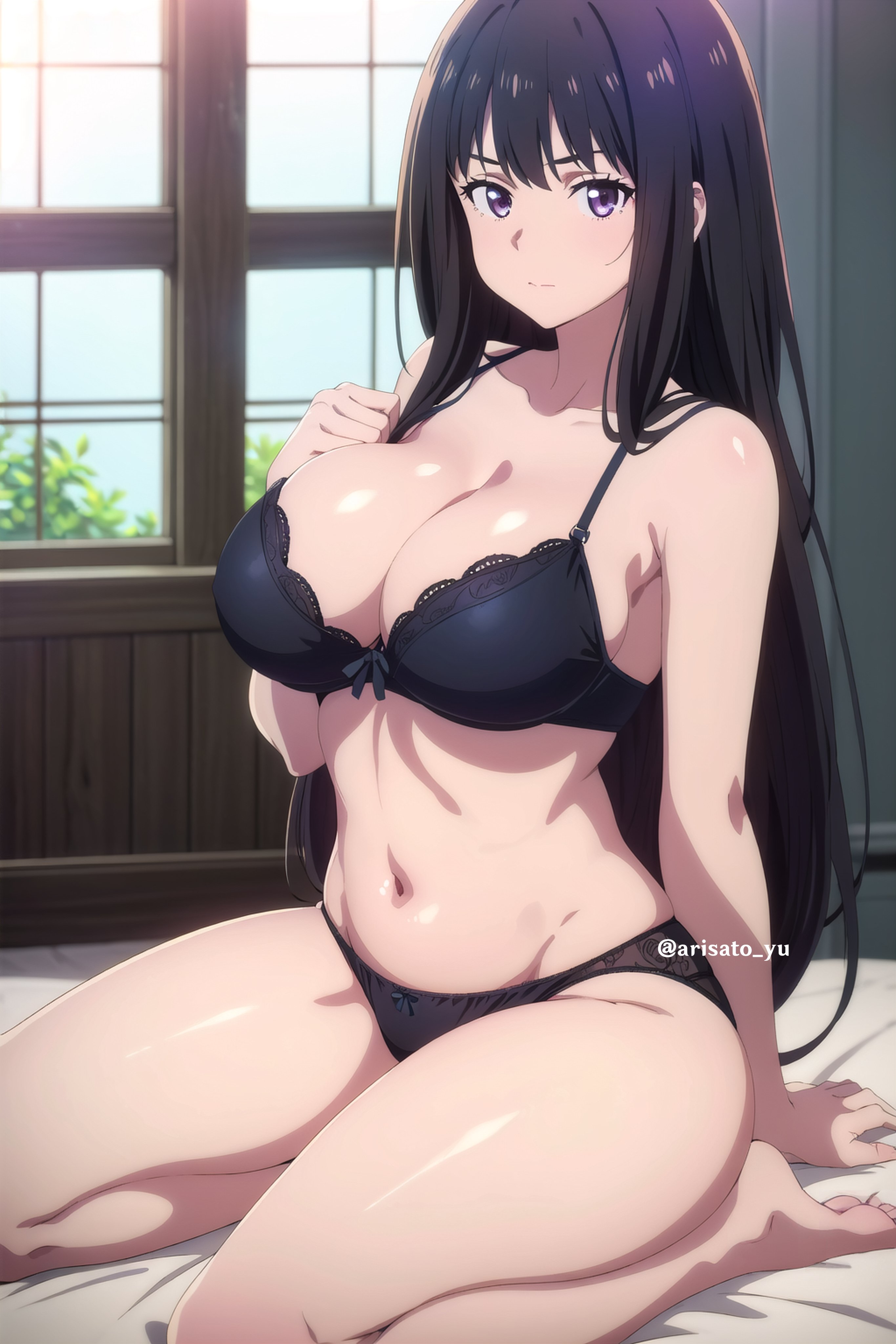 ai generated, arisato yu, big breasts, breasts, female, inoue takina, lingerie, lycoris recoil