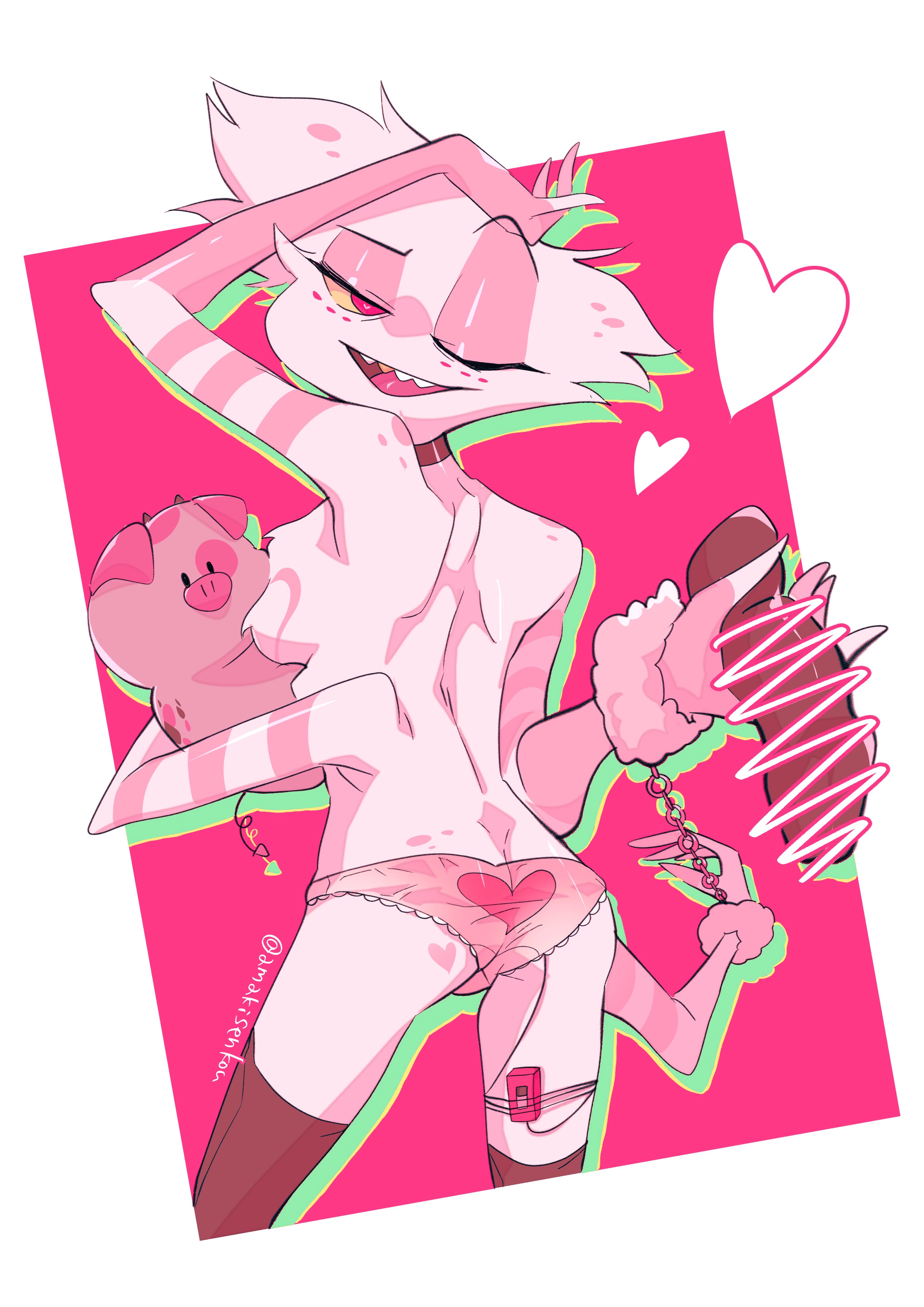angel dust (hazbin hotel), anthro, dildo, femboy, hazbin hotel, male, panties, sex toy