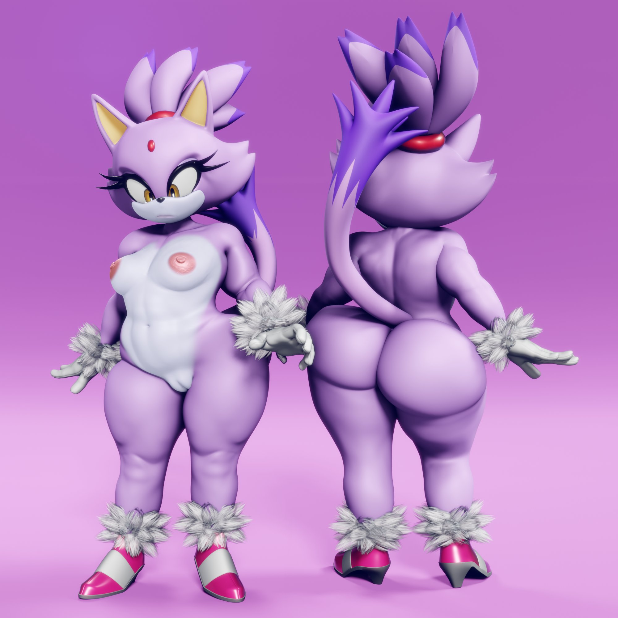 1girls, 3d, anthro, ass, big ass, blaze the cat, breasts, casual, cat ears, cat tail, exposed torso, feline, female, female only, footwear, gloves, handwear, high heels, looking down, naked, naked female, naked footwear, pink fur, pussy, shoes, small breasts, solo, solo female, sonic (series), sonic the hedgehog (series), vagina, vulkyasha, yellow eyes