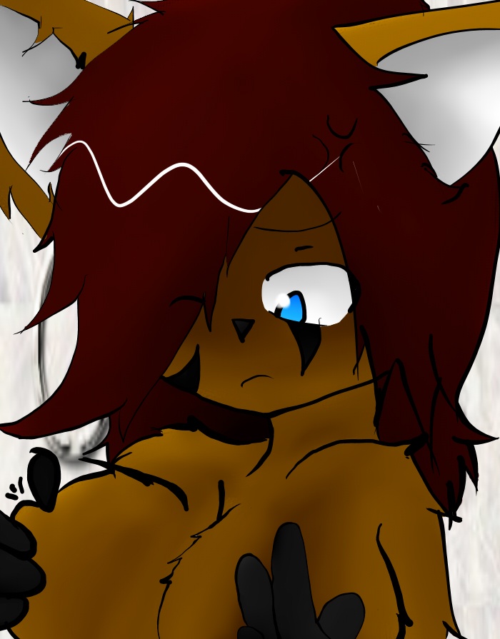 bad_anatomy badly_drawn big_breasts blue_eyes brown_hair brown_skin canid canine fox frown furry furry_breasts furry_female furry_only holding_breasts long_hair skullapple sonic_(series) tuft_ears unknown_character upset vulpid vulpine white_background