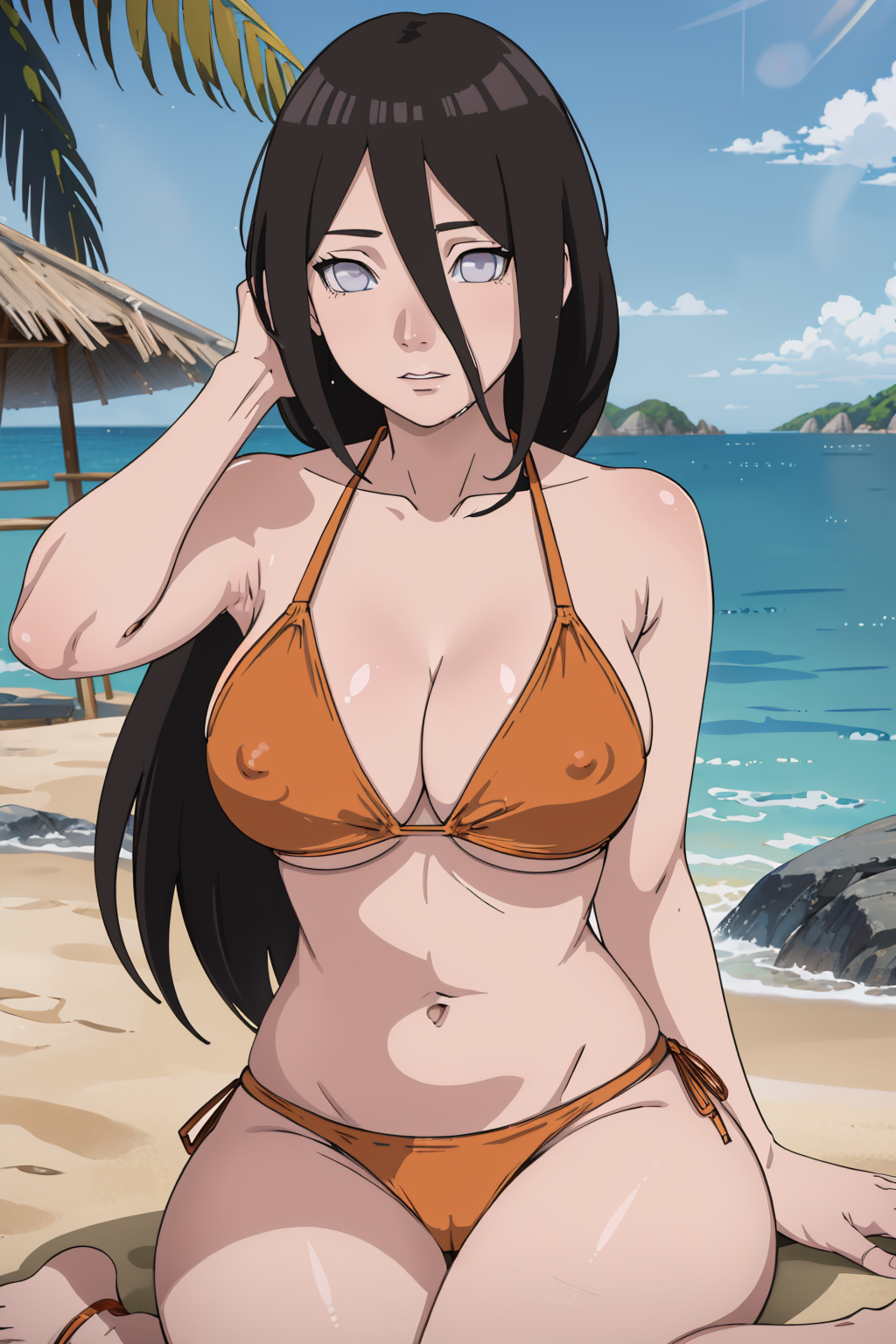 ai_generated aindroidparanoid beach big_breasts bikini boruto:_naruto_next_generations brown_hair cameltoe covered_nipples curvy gray_eyes hanabi_hyuuga huge_breasts hyuuga_hanabi naruto naruto_(series) sand sea sitting stable_diffusion wide_hips