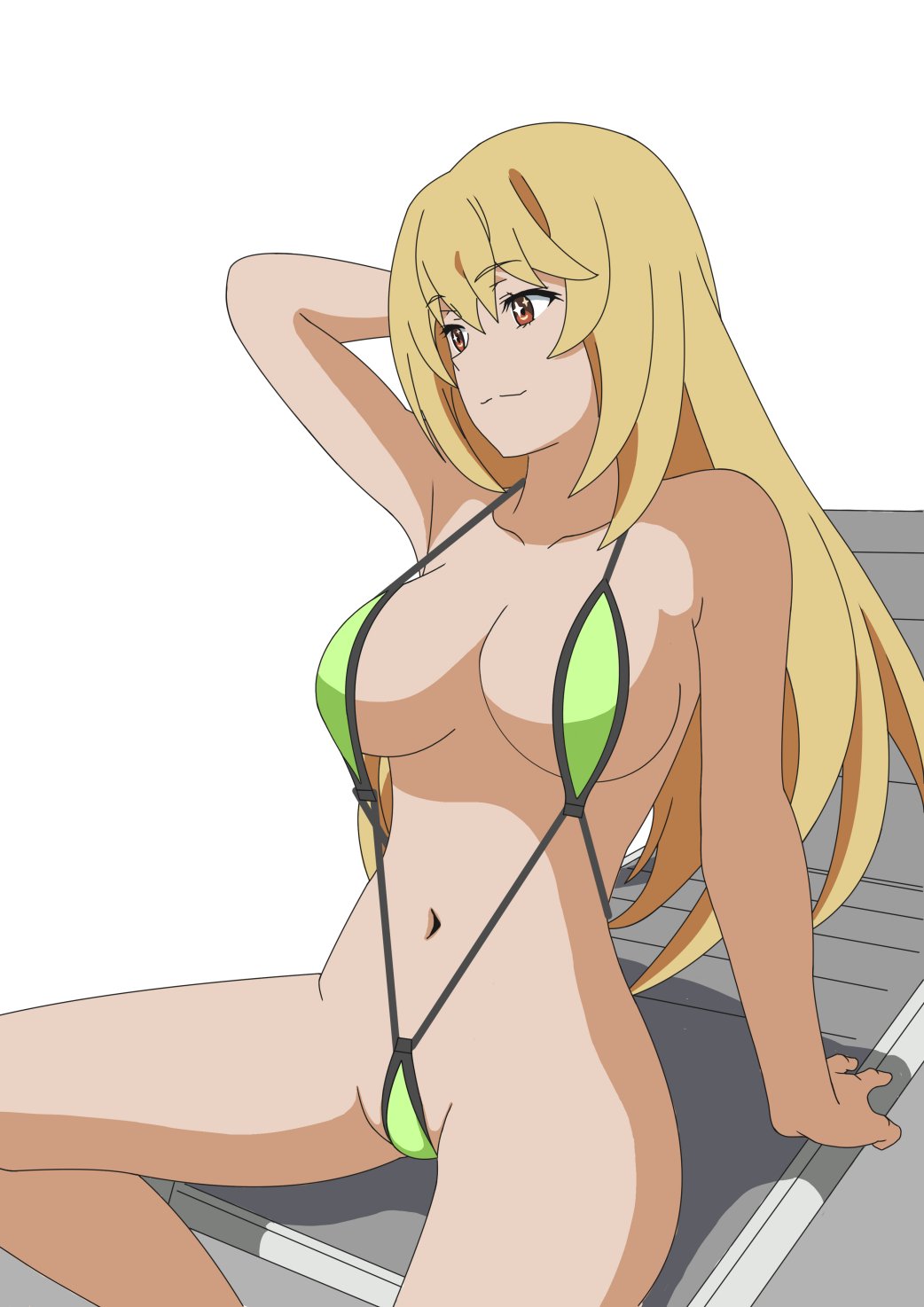 1girls blonde_hair breasts female large_breasts long_hair shokuhou_misaki sitting swimsuit teenage_girl teenager to_aru_majutsu_no_index yellow_eyes young younger_female