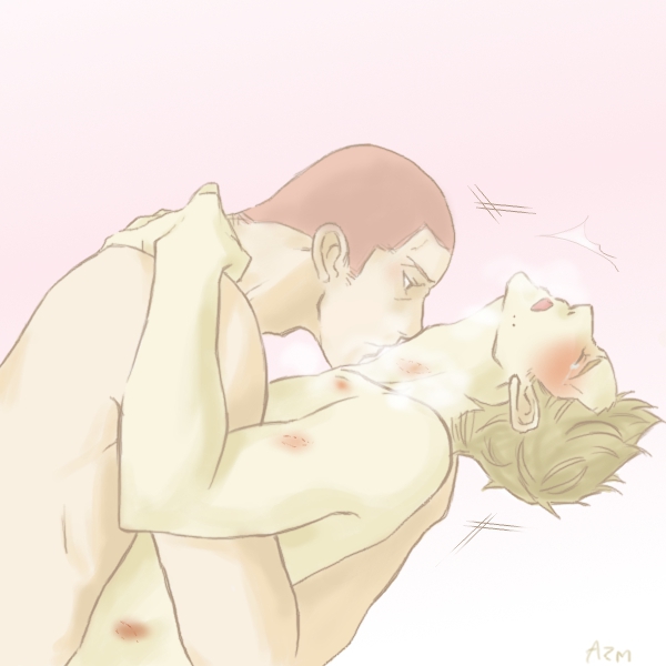 2boys blush gay grab held hickey_marks hug jake_muller kissing male male_only moan multiple_males neck no_visible_genitalia piers_nivans resident_evil shirtless tagme yaoi