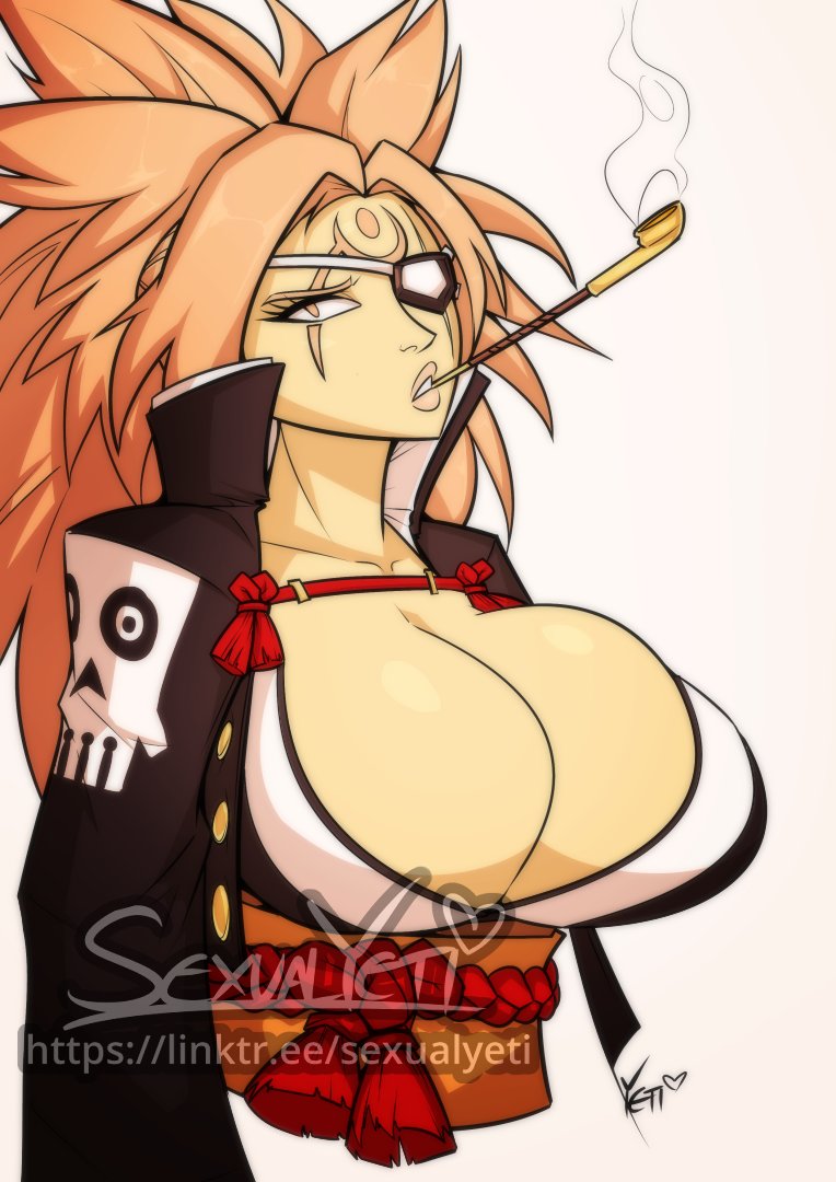 baiken breasts_bigger_than_head cleavage guilty_gear huge_breasts sexualyeti smoking