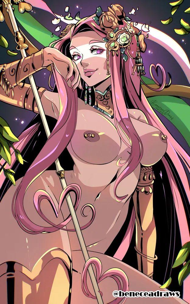 1girls, 2d, 2d (artwork), 2d artwork, adult, adult female, almost naked, almost nude, aphrodite (hades), areolae, armpits, baddie, bare armpits, bare belly, bare breasts, bare chest, bare hands, bare hips, bare midriff, bare navel, bare nipples, bare shoulders, bare skin, bare tits, bare torso, belly, belly button, beneceadraws, bewitching thighs, big boobs, big breasts, breasts, breasts apart, brown skin, brown skinned female, brown-skinned female, busty, busty female, busty girl, child bearing hips, closed mouth smile, collar, collarbone, curvaceous, curvaceous body, curvaceous female, curvaceous figure, curvaceous hips, curvy, curvy body, curvy female, curvy figure, curvy hips, digital, digital art, digital drawing, digital drawing (artwork), digital media, digital media (artwork), drawing, elbows, exposed armpits, exposed belly, exposed breasts, exposed chest, exposed hips, exposed midriff, exposed navel, exposed nipples, exposed shoulders, exposed skin, exposed torso, female, female focus, female only, fertile hips, fingernails, fingers, fit female, flower, flower hair ornament, flower in hair, flower on head, groin, hades (game), hades 2, hair ornament, hair ornaments, head tilt, high resolution, highres, hourglass figure, inframammary fold, inguinal crease, inguinal ligament, large boobs, large breasts, lean figure, linea alba, lips, long hair, looking at viewer, looking down, looking down at viewer, mature, mature female, midriff, mostly nude, nail polish, nails, naked, naked female, naked woman, narrow waist, navel, nearly nude, nipple piercing, nipple piercings, nipples, nipples piercing, nude, nude female, nudity, pierced nipple, pierced nipples, pink fingernails, pink hair, pink hair female, pink nail polish, pink nails, pink-haired female, practically nude, purple background, purple eyes, purple-eyed female, seductive, seductive expression, seductive eyes, seductive face, seductive female, seductive gaze, seductive grin, seductive look, seductive looks, seductive pose, seductive posing, seductive smile, seductive smirk, seductive stare, seductive woman, shoulders, simple background, slender body, slender waist, slim female, slim waist, smile, smiley face, smiling, smiling at viewer, solo, staff, standing, stomach, thick thighs, thighs, tilted head, uncensored, uncensored breasts, uncensored nipples, underboob, upper body, very long hair, very long hair female, wide hips