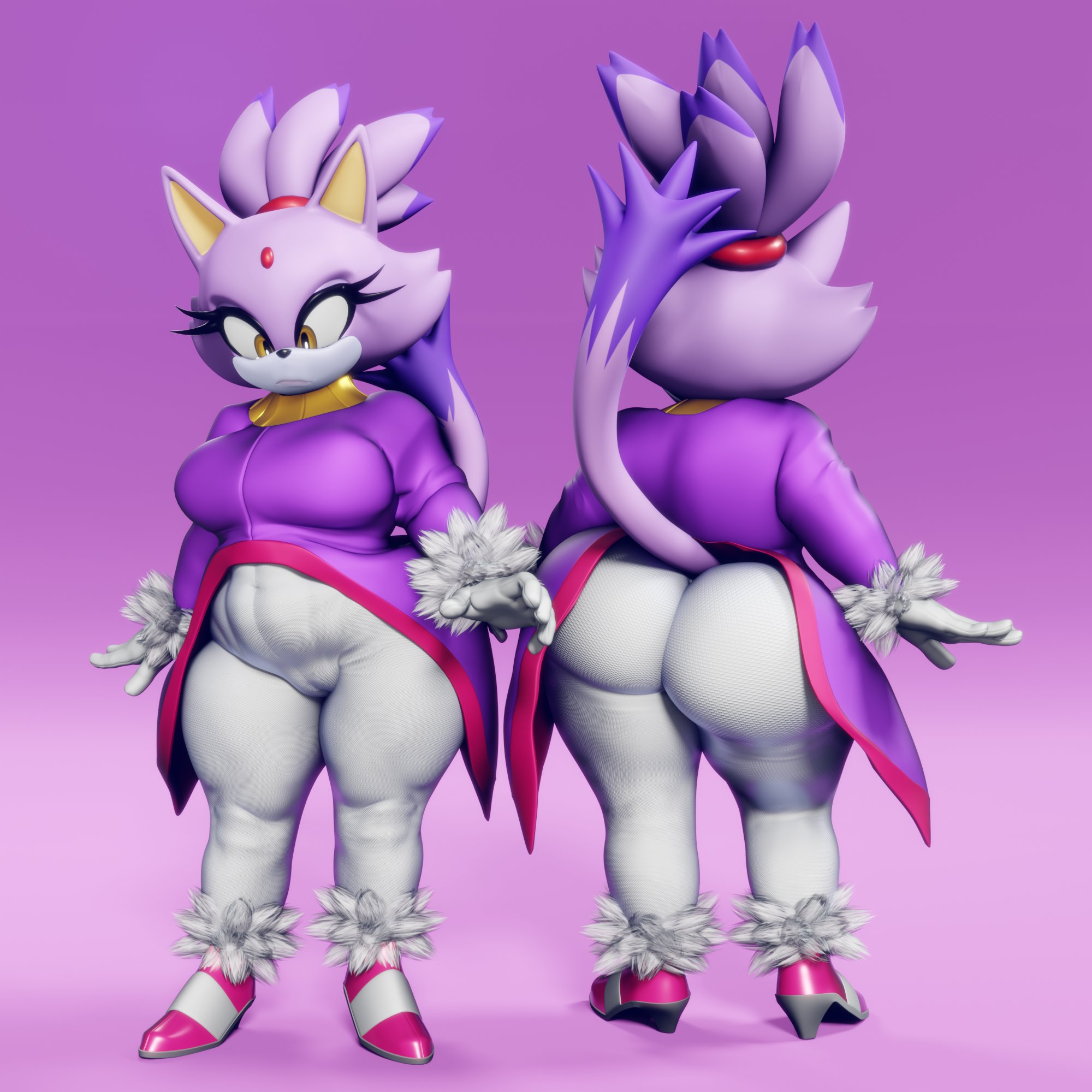 1girls, 3d, anthro, ass, big ass, blaze the cat, breasts, cameltoe, cat ears, cat tail, feline, female, female only, fully clothed, high heels, huge ass, looking down, pants, pink fur, purple vest, pussy, pussy outline, small breasts, solo, solo female, sonic (series), sonic the hedgehog (series), vulkyasha, white pants, yellow eyes