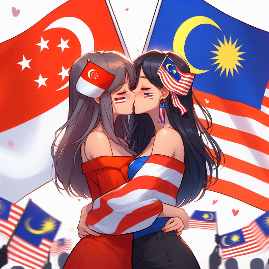 ai_generated countryhumans countryhumans_girl flag flags malaysia_(countryhumans) singapore_(countryhumans) yuri