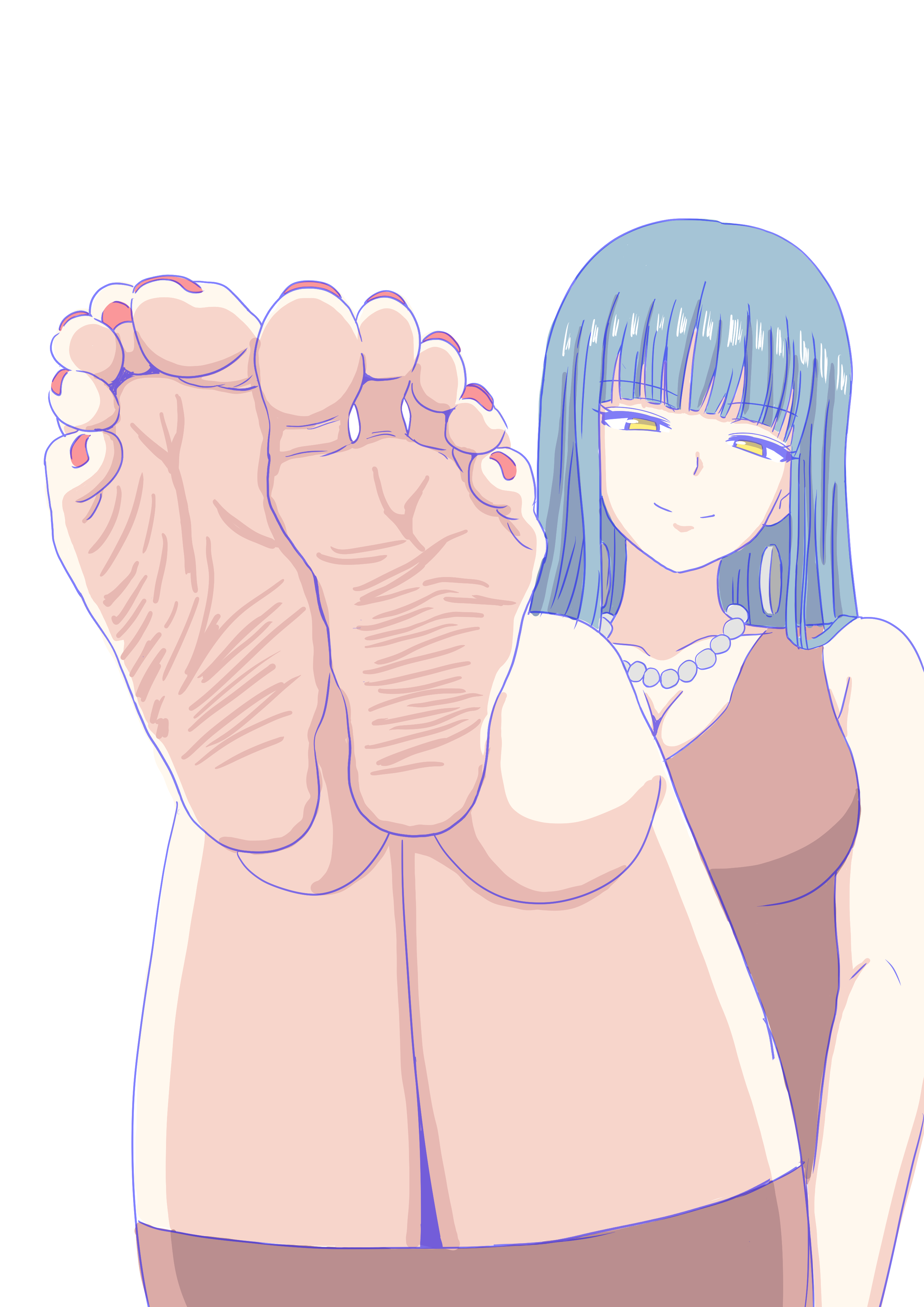1girls, barefoot, blue hair, feet, feet together, feet up, female, foot fetish, foot focus, milf, nush, nush advance, original, soles, solo