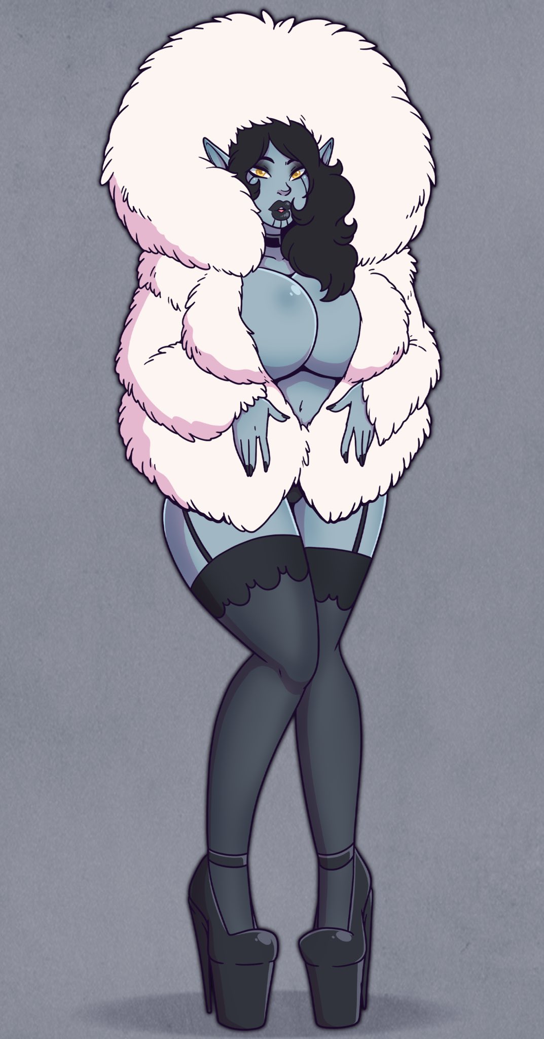 1girls, ass, bimbo, bimbo body, breasts, female, fur coat, high heels, huge ass, huge breasts, midriff, navel, thick thighs, wide hips, wrenzephyr2