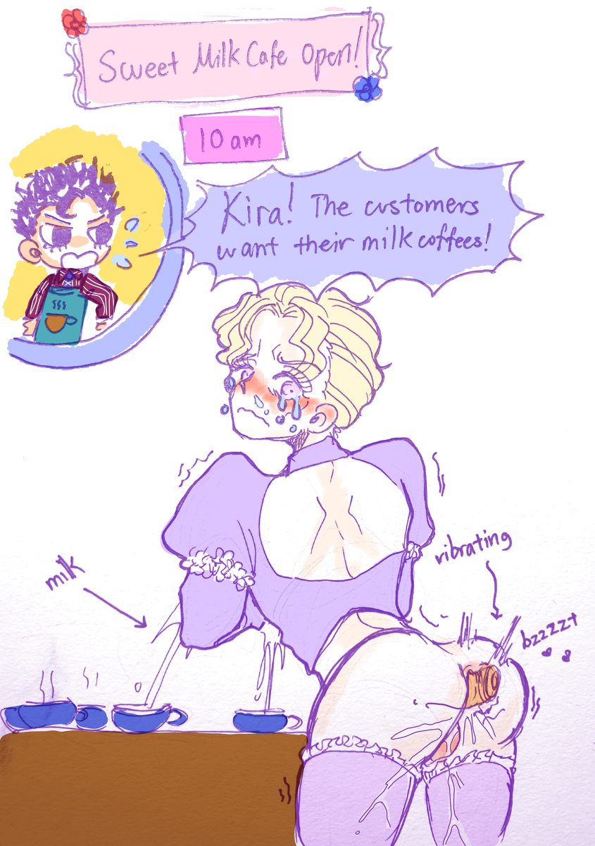 anal_toy blushing breastmilk cafe corset crossdressing crying_with_eyes_open diamond_is_unbreakable dildo dildo_in_ass donocho femboy jojo's_bizarre_adventure kneehighs kosaku_kawajiri lactating lactating_in_cup lactating_nipples lactation maid_uniform male_focus male_lactation milk_tea part_3 part_of_a_set sexual_torture trembling twink twunk vibrator_in_ass yaoi yoshikage_kira