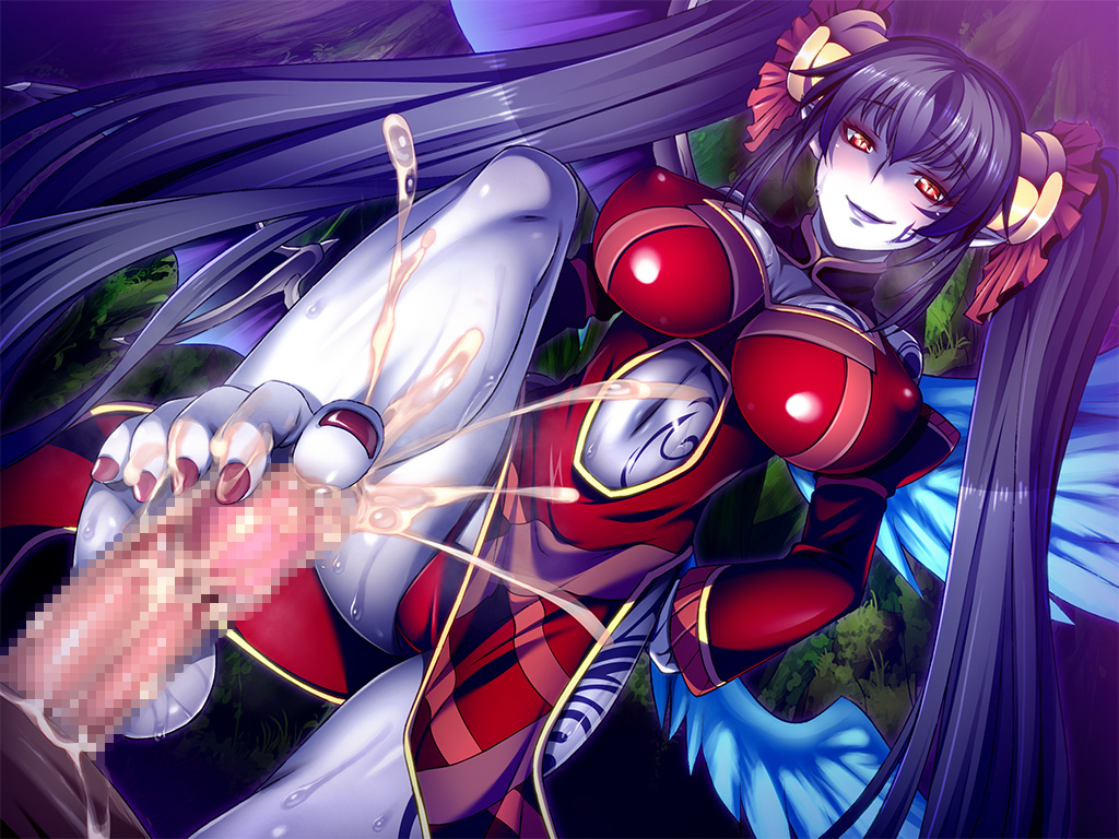 barefoot cum demon feet footjob monster_girl red_eyes toenail_polish toes violated_hero_2 wings xueli