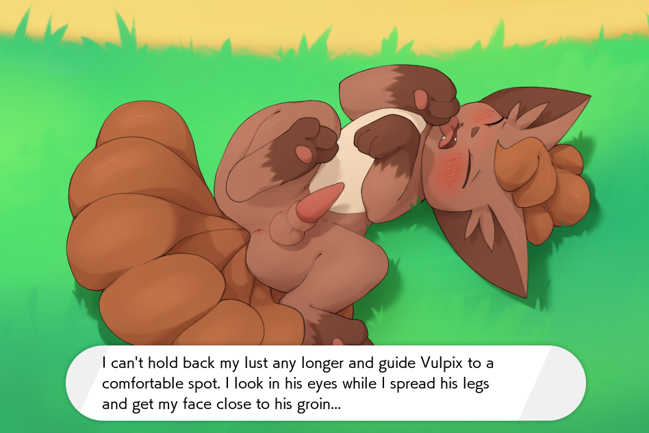 blush brown_fur erection lying lying_on_back male_vulpix paws penis pocket_campfire pokémon_(species) pokemon pokemon_(species) pokephilia solo solo_male testicles tongue tongue_out vulpix