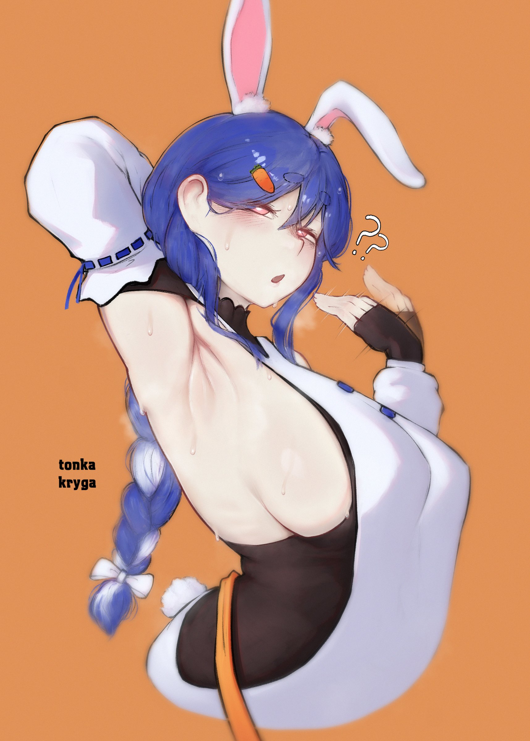 1girls, animal ears, arm up, armpit, armpit crease, armpit fetish, armpits, big breasts, blue hair, braid, braided hair, breasts, bunny ears, bunny girl, busty, female, female only, hololive, hololive japan, huge breasts, large breasts, light skin, light-skinned female, milf, mostly clothed, orange eyes, pekomama, pink eyes, rabbit ears, rabbit girl, sideboob, sweat, sweating, sweaty, tonka kryga, virtual youtuber, vtuber