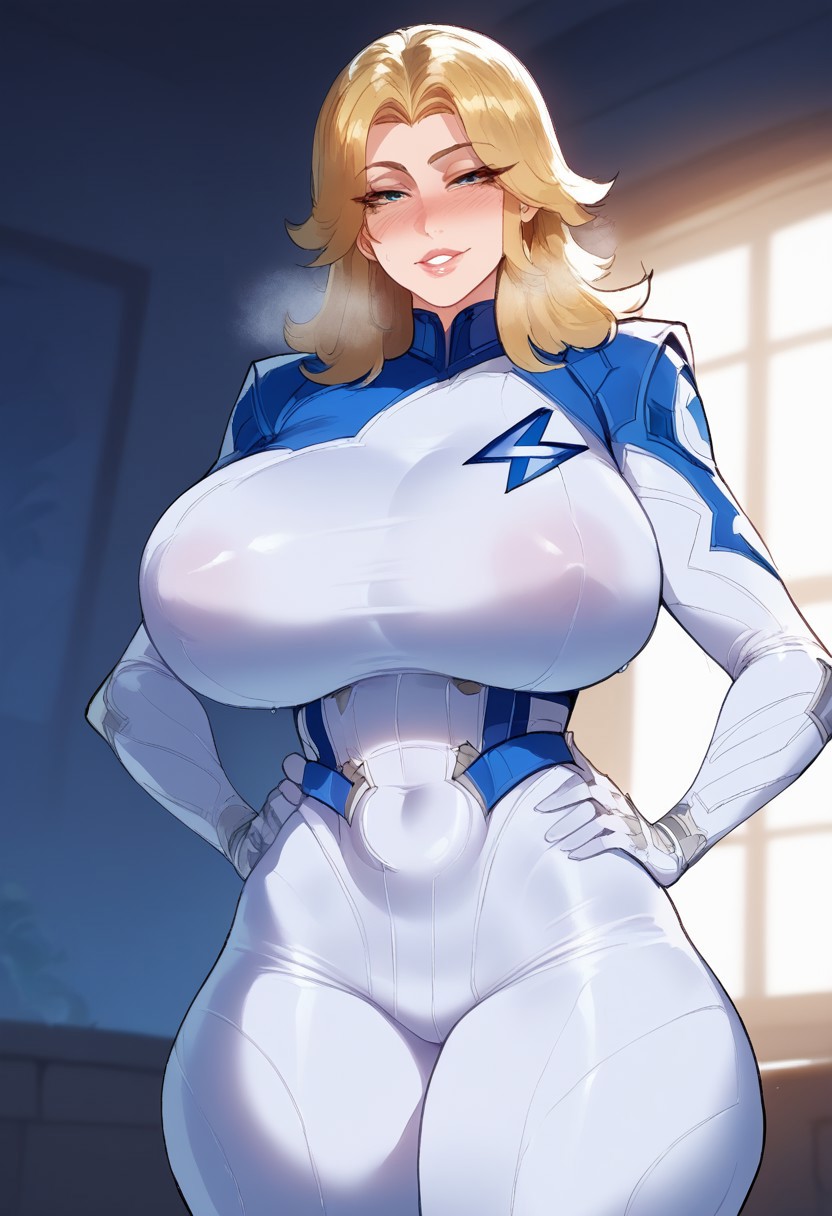 ai generated, big breasts, breasts, civitai, female, female only, invisible woman, invisible woman (marvel rivals), looking at viewer, marvel, marvel comics, marvel rivals, skin tight, smile, sue storm, whisperinggale