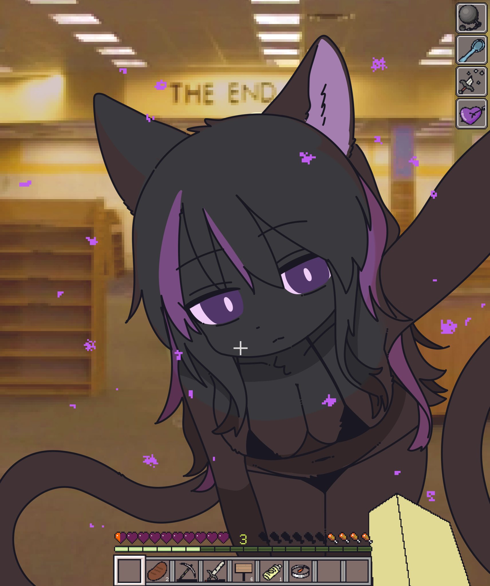 1girls, anthro, anthro only, bikini, bra, breasts, cat ears, cat girl, cat tail, catgirl, doremifaso64, enderman, enderwoman, felid, feline, felis, female, fur, grey body, grey fur, grey hair, grey tail, hair, long hair, looking at viewer, minecraft, mojang, purple eyes, purple highlights, solo, solo anthro, solo female, solo focus, tail, the backrooms, the end, the end (minecraft)