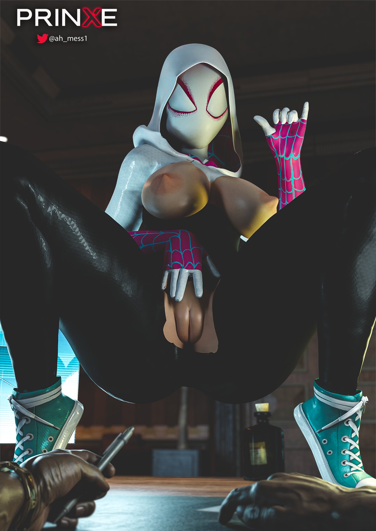 3d 3d_(artwork) ass big_ass big_breasts breasts breasts_out clothed clothed_female clothing dark-skinned_male dark_skin gwen_stacy hand_above_pussy hand_gesture huge_breasts imminent_sex interracial looking_at_partner looking_at_viewer marvel marvel_comics mask masked masked_female partially_clothed partially_clothed_female pov pov_eye_contact pov_male presenting presenting_breasts presenting_pussy prinxe pussy pussy_out ripped_bodysuit ripped_clothing shiny shiny_clothes shiny_skin spider-gwen spider-man_(series) wanting_sex