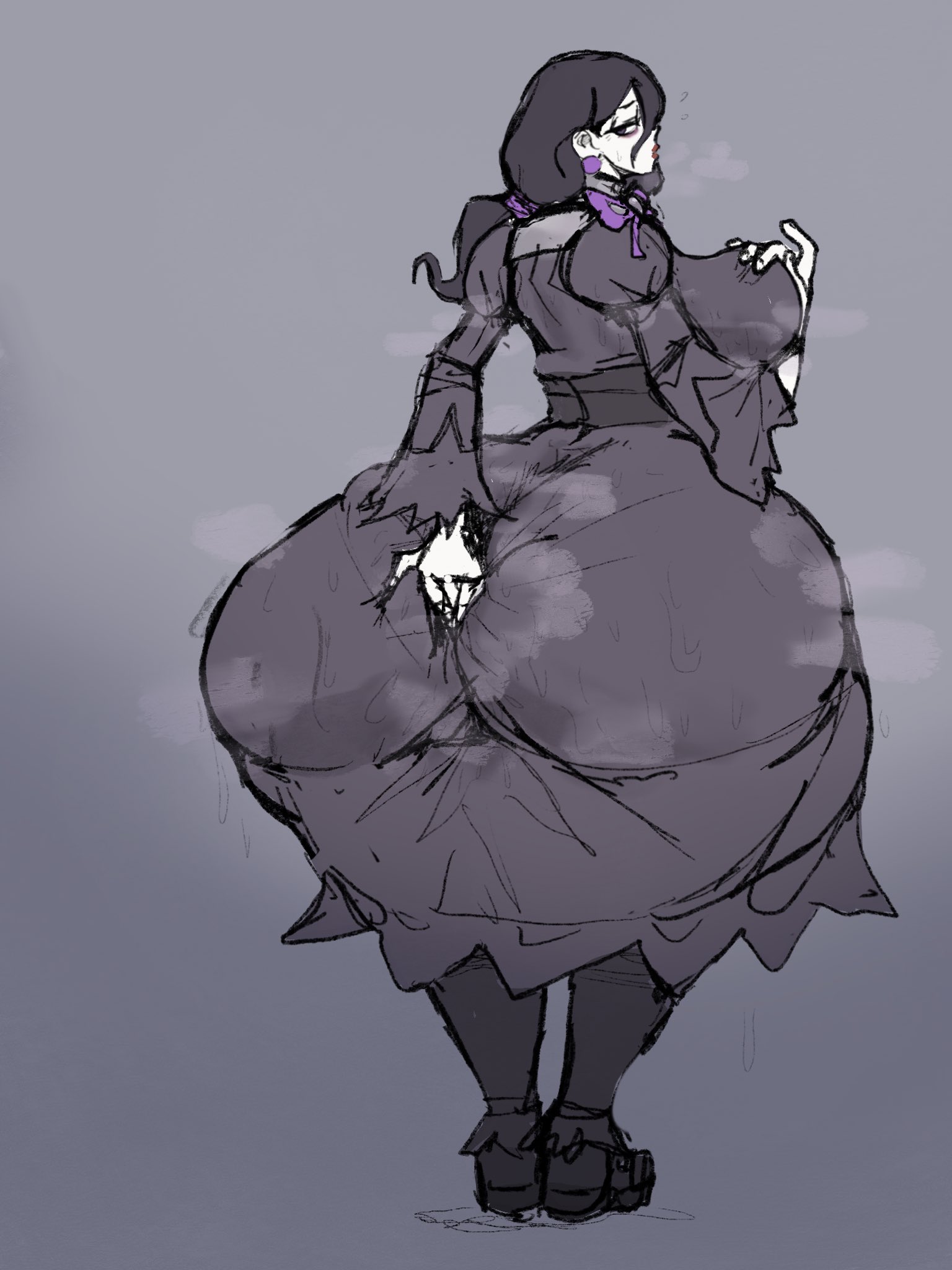 ass, ass bigger than head, ass bigger than torso, ass body, breasts, butt digging, digging up in they ass, dress, female, game freak, hex maniac, hex maniac (pokemon legends: z-a), huge ass, huge breasts, massive ass, nintendo, pokemon, pokemon legends: z-a, seynsin (artist), steam, steaming body, thick thighs, wide hips
