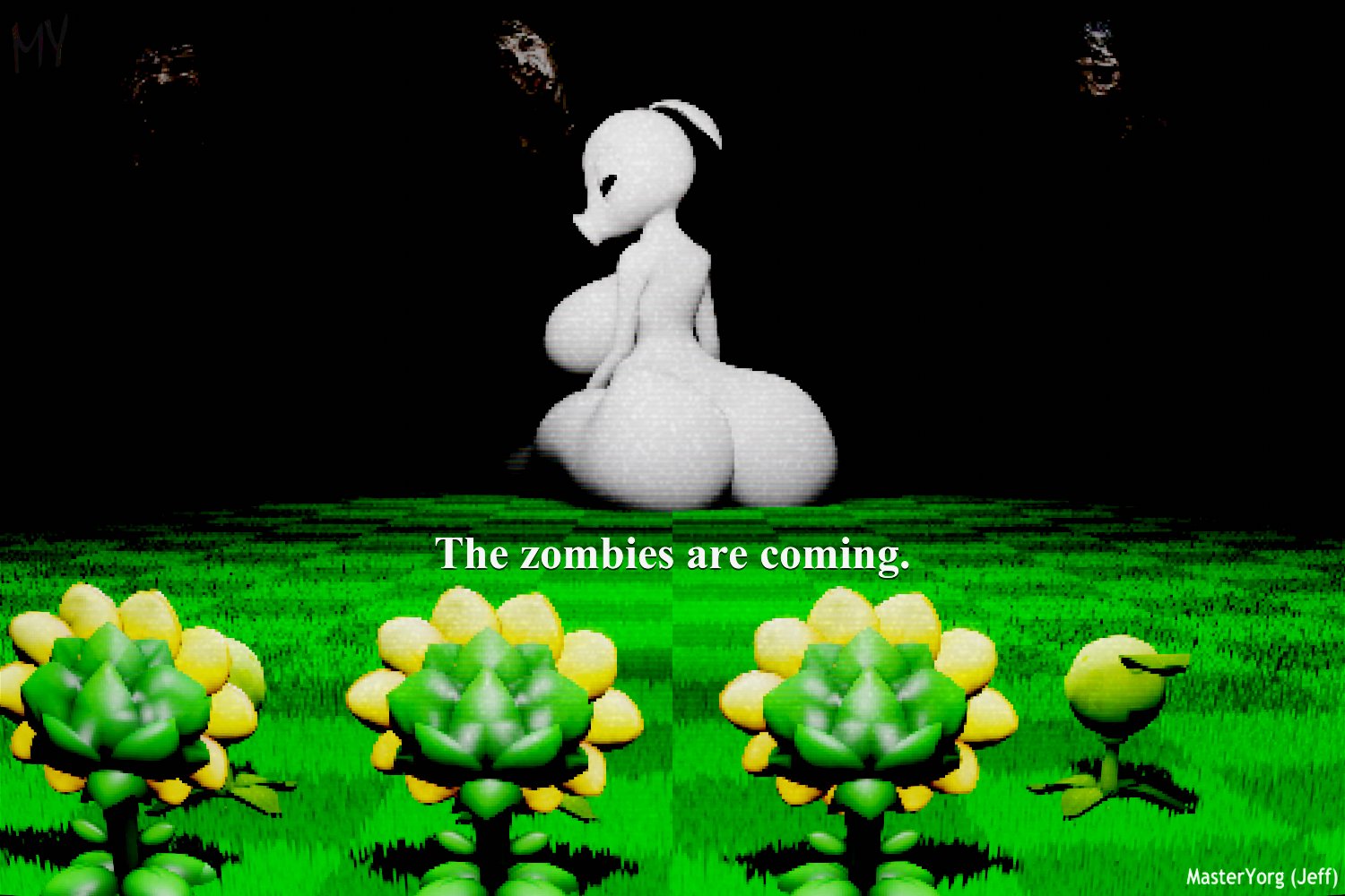 1girls, 3d, anthro, anthrofied, ass, breasts, creepy atmosphere, creepypasta, deadplants, empty eyes, female, flora fauna, glitch effect, haunted, horror (theme), masteryorg0, peashooter (deadplants), peashooter (pvz), plant, plant girl, plant humanoid, plantie, plants vs zombies, plants vs. zombies, popcap games, pussy, realistic face, scanlines, spirit, sunflower (pvz)