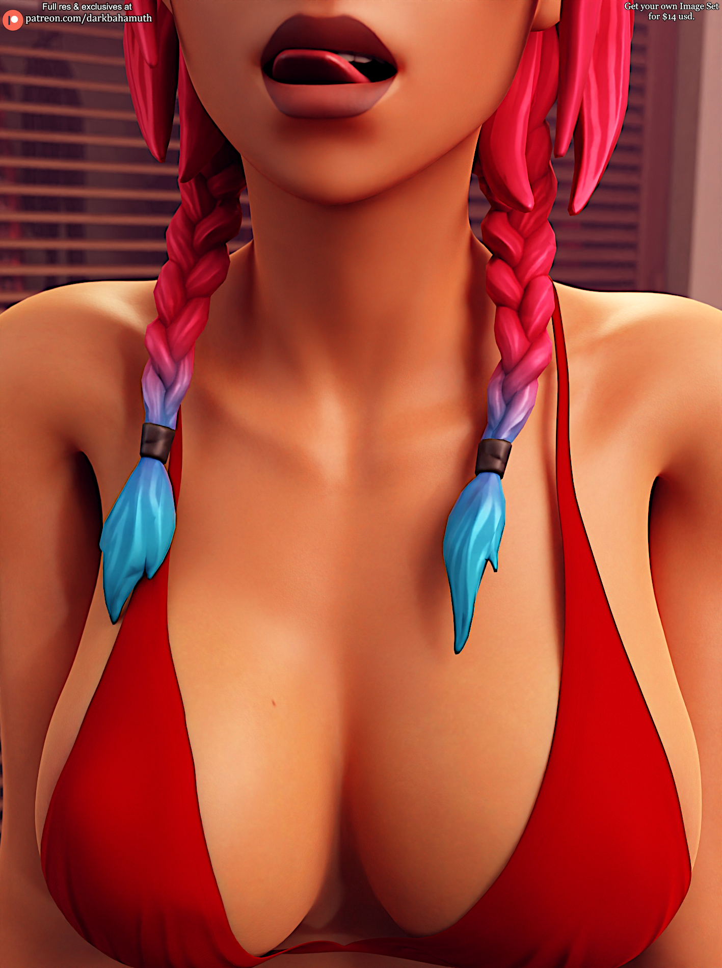 3d, 3d (artwork), big breasts, bikini, bra, breasts, brite raider, darkbahamuth, female, fortnite, licking own lips, pinup, selfie, tongue, tongue out