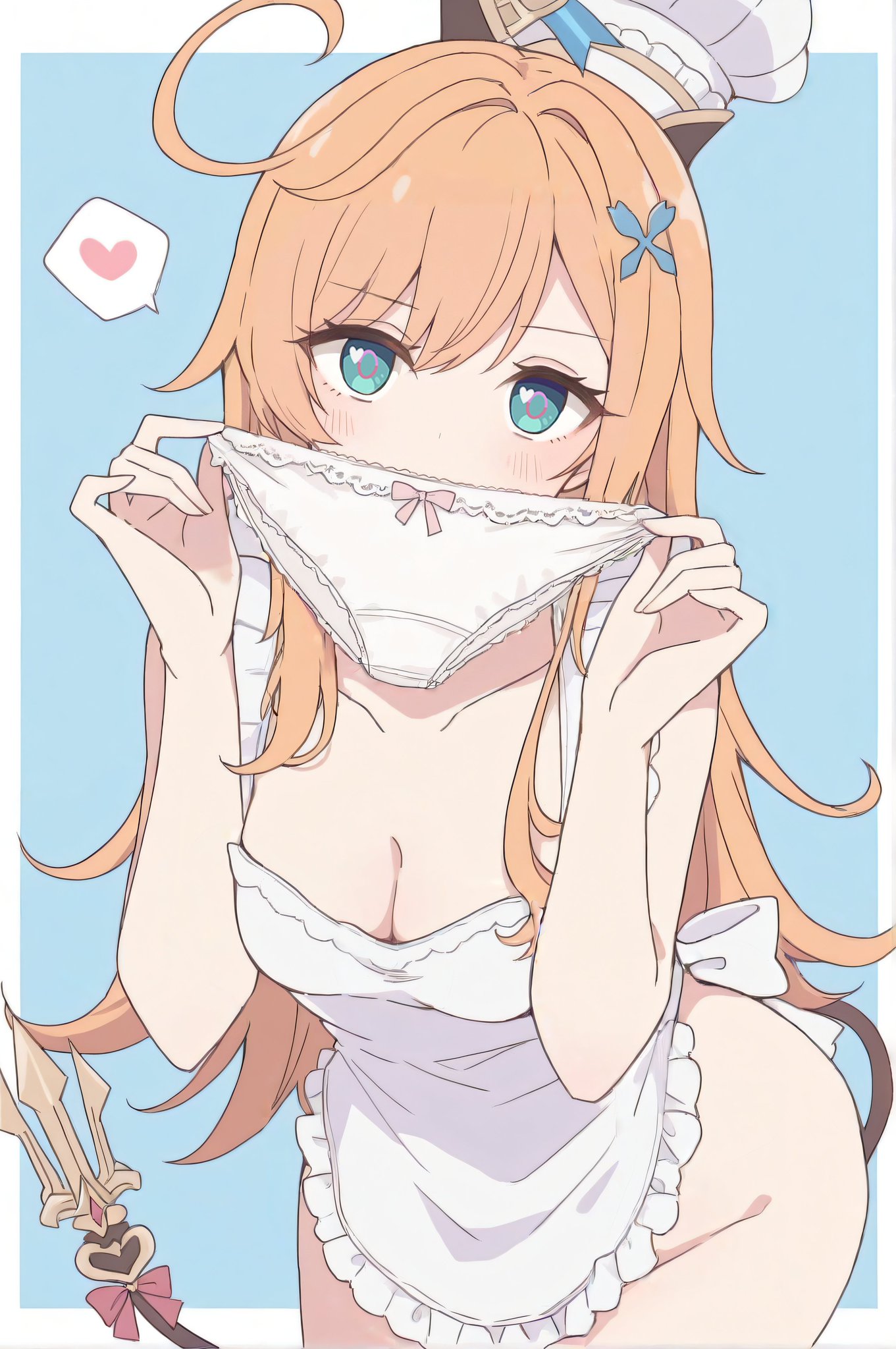 1girls, ai assisted, ai generated, apron, apron only, blush, chef hat, ebimaru daicon, escoffier (genshin impact), female, genshin impact, mihoyo, nude apron, panties