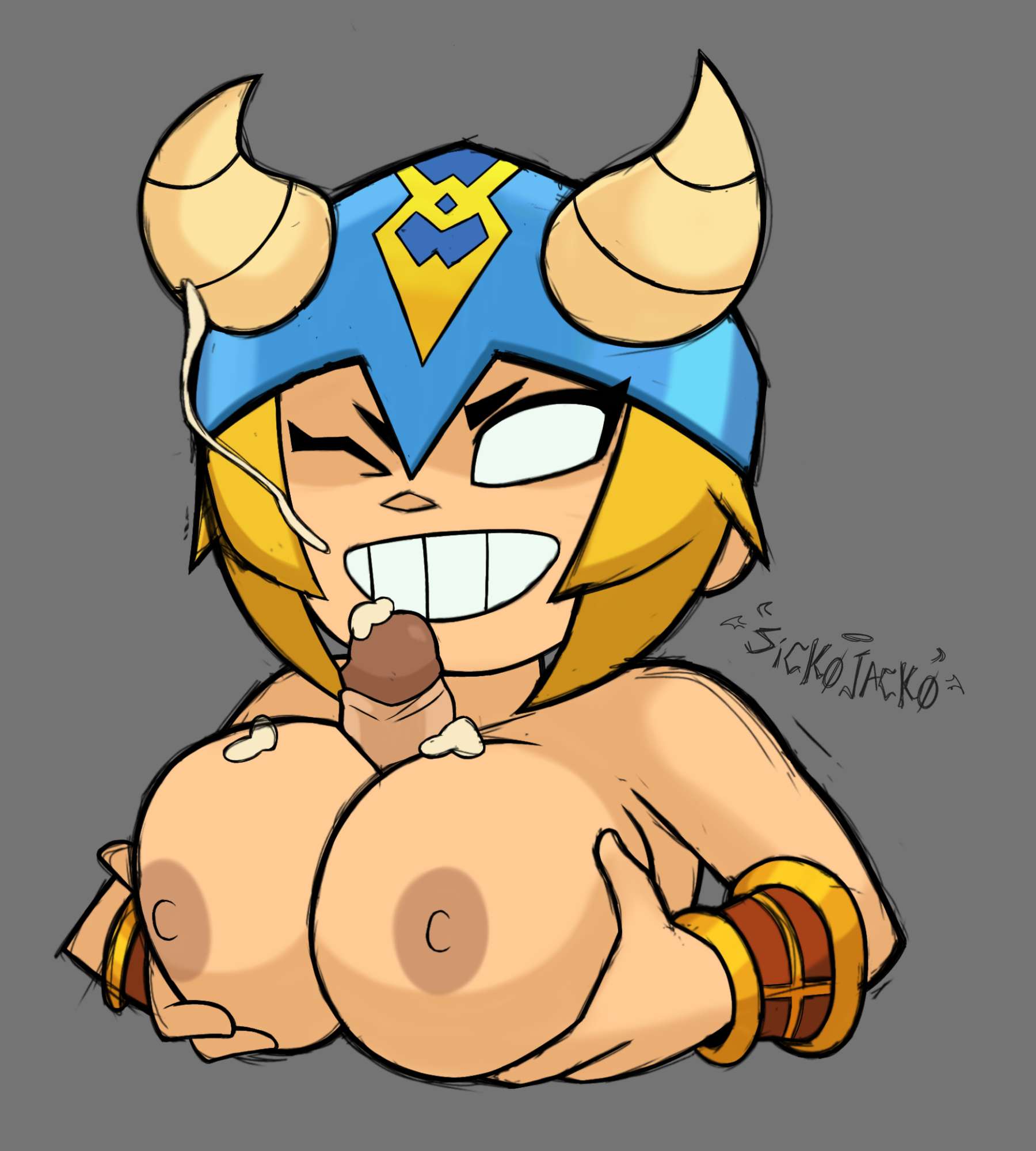 artist upload, bibi (brawl stars), big breasts, blonde hair, boobjob, brawl stars, breasts, female, self upload, sickojacko, thor bibi (brawl stars), titjob